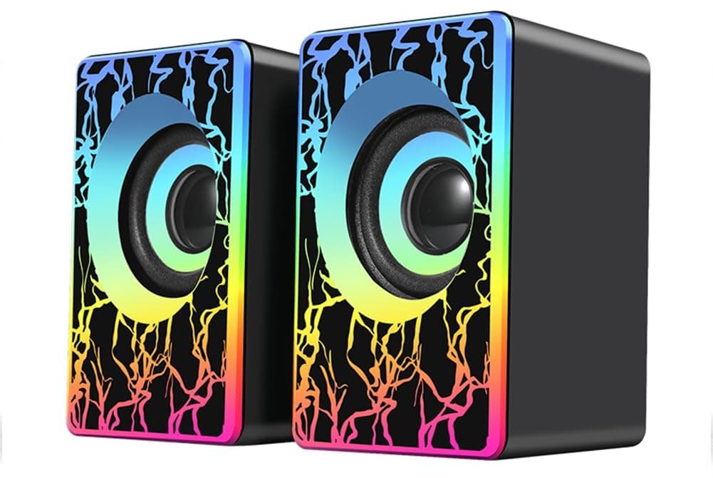 – KASTWAVE PC Speakers, RGB Computer Speakers for Desktop, 2.0 USB Powered Portable Gaming Speakers with Colorful LED Light, 3.5mm Aux Input Mini Multimedia Speaker Sound Bar for TV Monitors Laptops