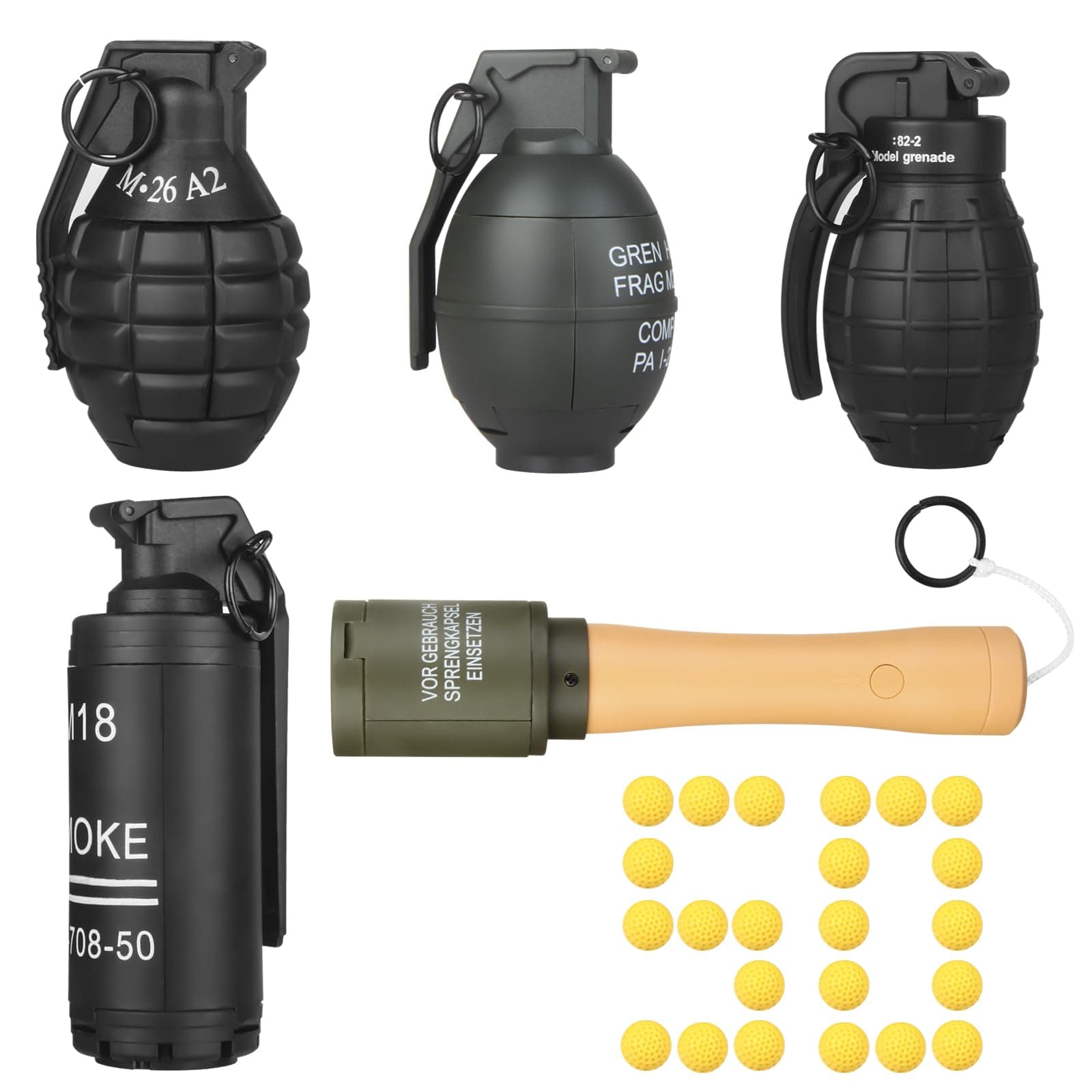 5pack,Toy-Hand Grenade for CS Battle Game,with 50 Foam Ammo Tactical CS-Grenade Fun Impact Pull Ring Grenade Toys Halloween Outdoor Sport for Age 14 Years Old and up and Adults