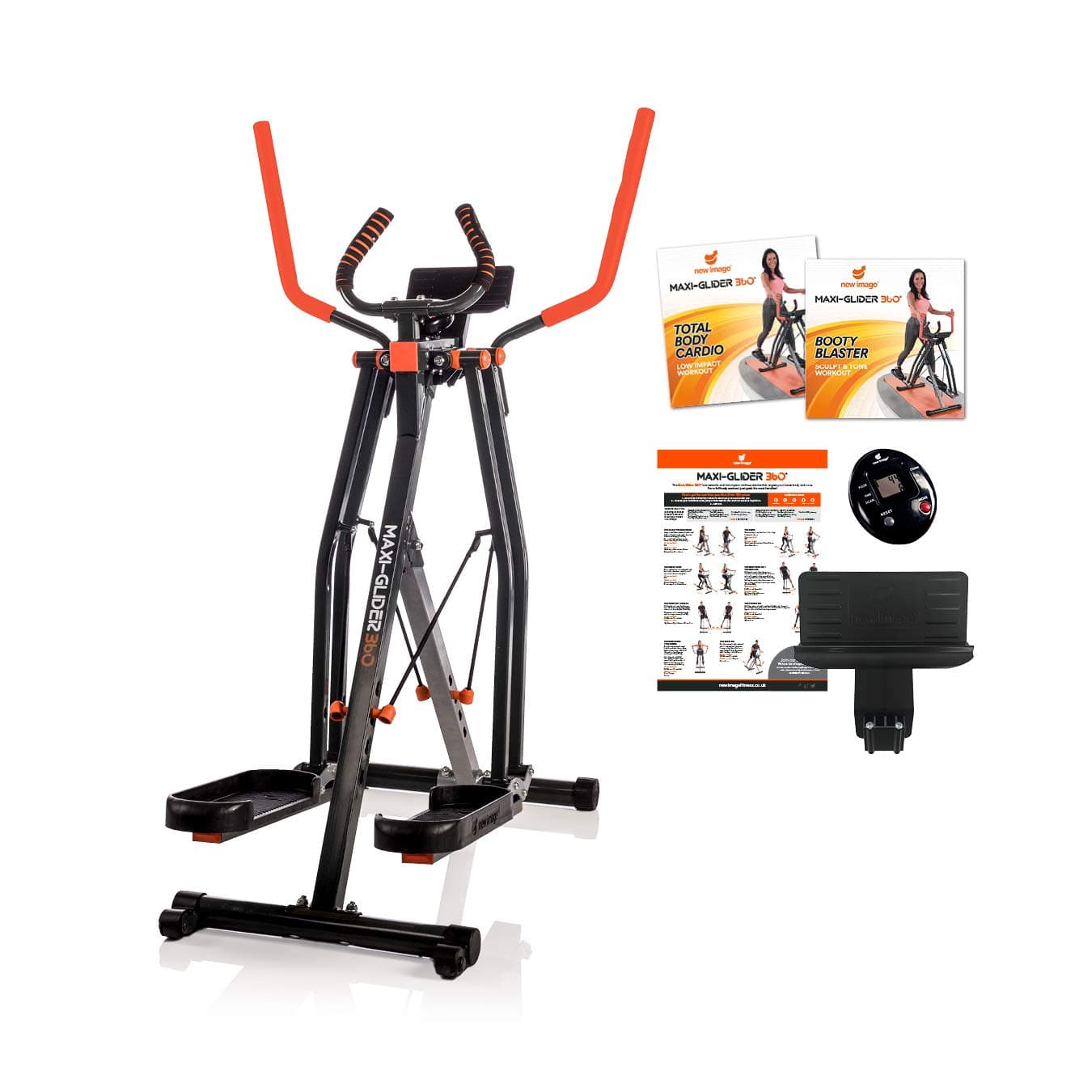 New Image Maxi-Glider 360, 10 in 1 Cross Trainer Cardio Workout 4 Levels of Resistance with Heart Rate Monitor