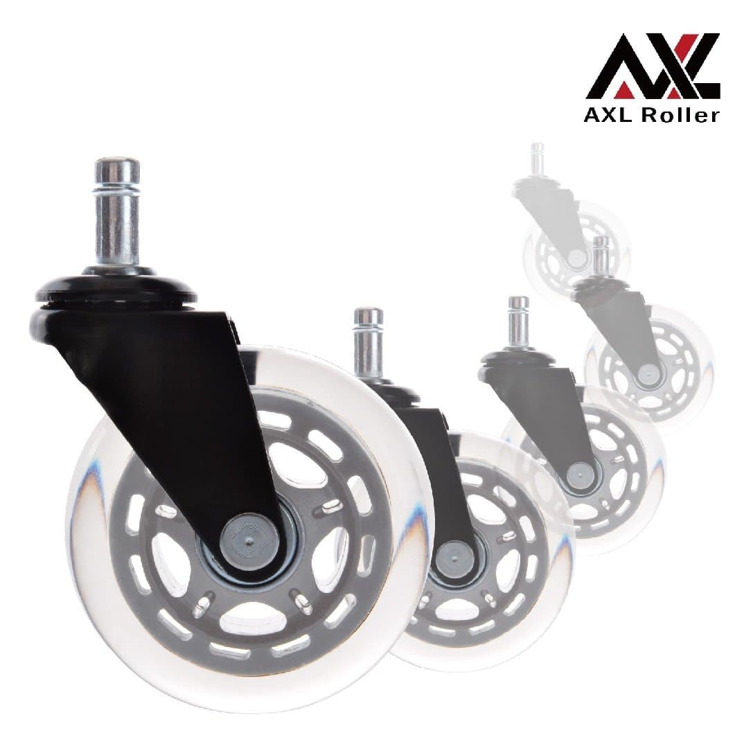 AXL Wheels for Office Chairs 3 inch PU Rollerblade Style casters (Set of 5), Safe for All Hardwood Floors, Grey/Clear