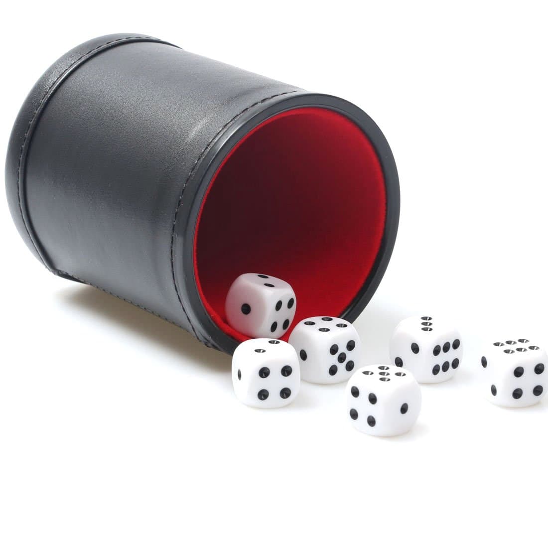 RERIVER Felt Lined PU Leather Dice Cup Set with 6 Dot Dices (Black