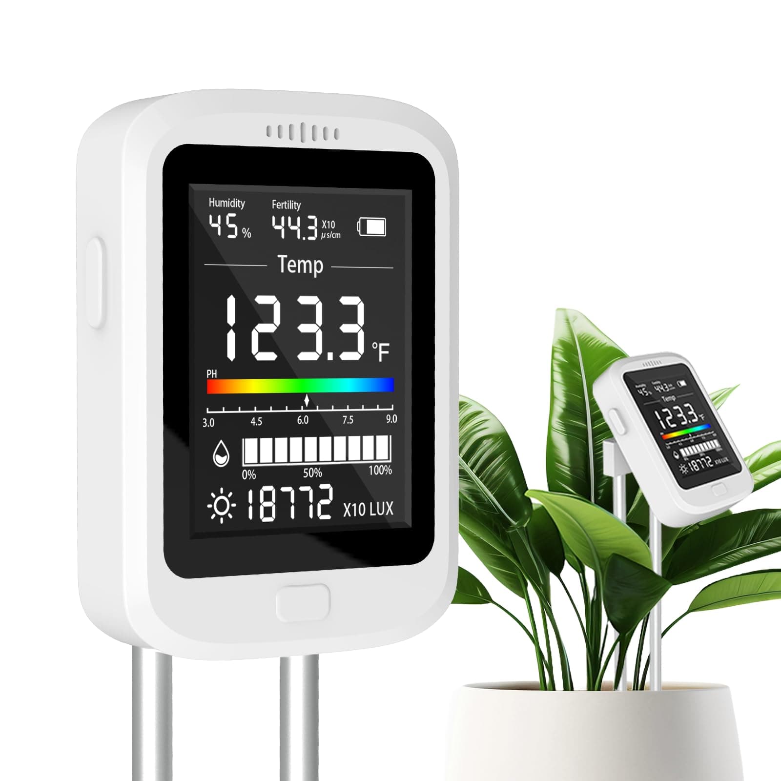 6-in-1 Soil Test Kit, Rechargeable Digital pH Meter/Temperature/Sunlight/Fertility/Environmental and Soil Moisture Meter with LCD Display for Indoor/Outdoor Plants