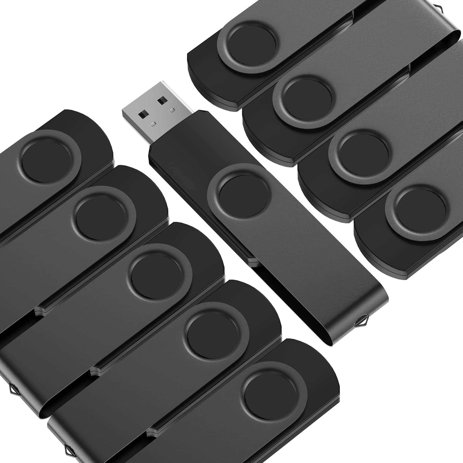 16GB USB Flash Drive Bulk Pack of 10 USB Sticks 2.0 Swivel Memoy Stick 16 GB Metal Value Multipack Pendrive Portable U Disk Black Stylish Thumb Drives with Ropes for File Transfer or Share