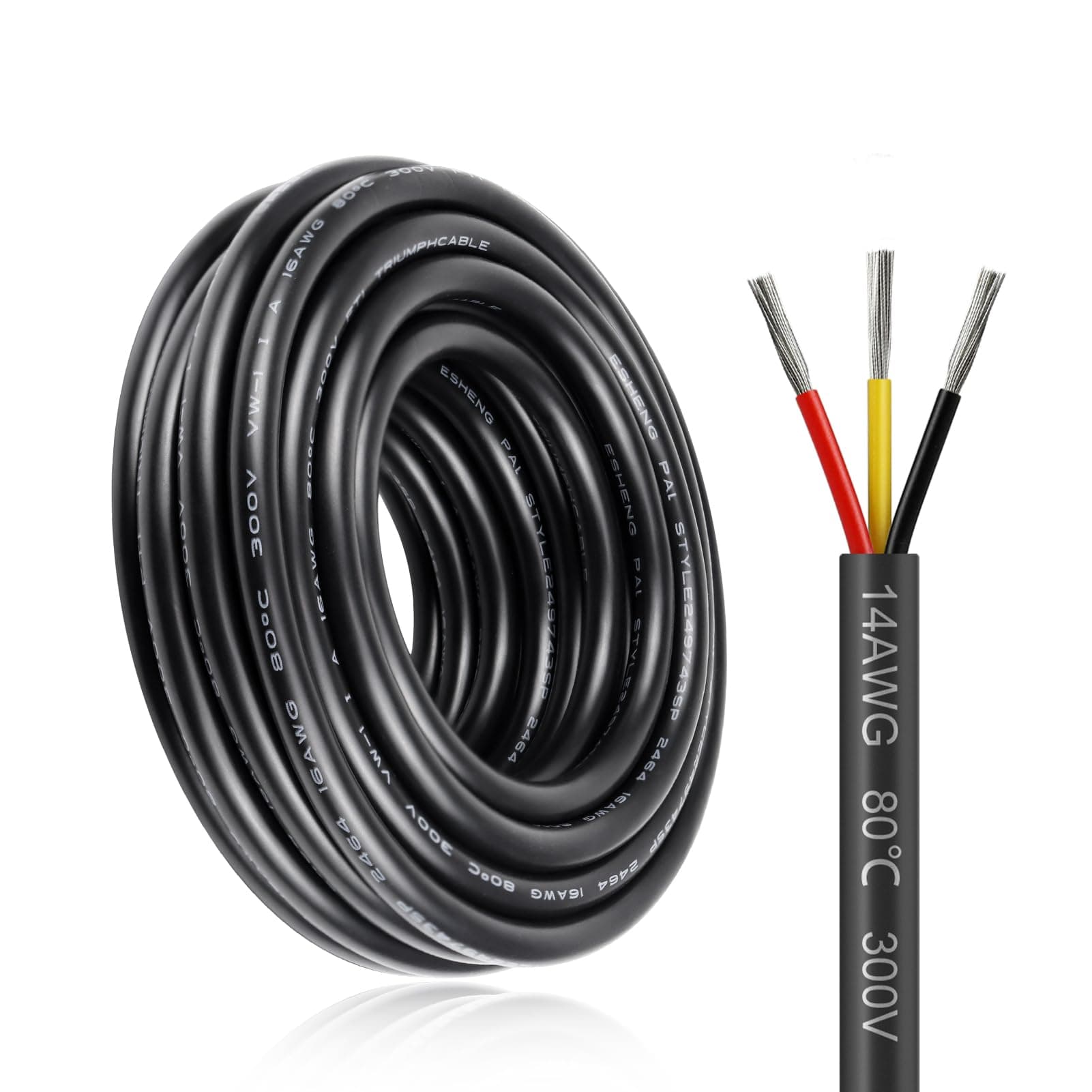 10M/32.8ft 3 * 2.0mm² Electric Cable, 14AWG Electrical Wire, 5V/12V/24V Low Voltage Extension Cable, 3 Core Outdoor Landscape Lighting Tinned Copper Wires, Flexible High Temperature Resistant Wire