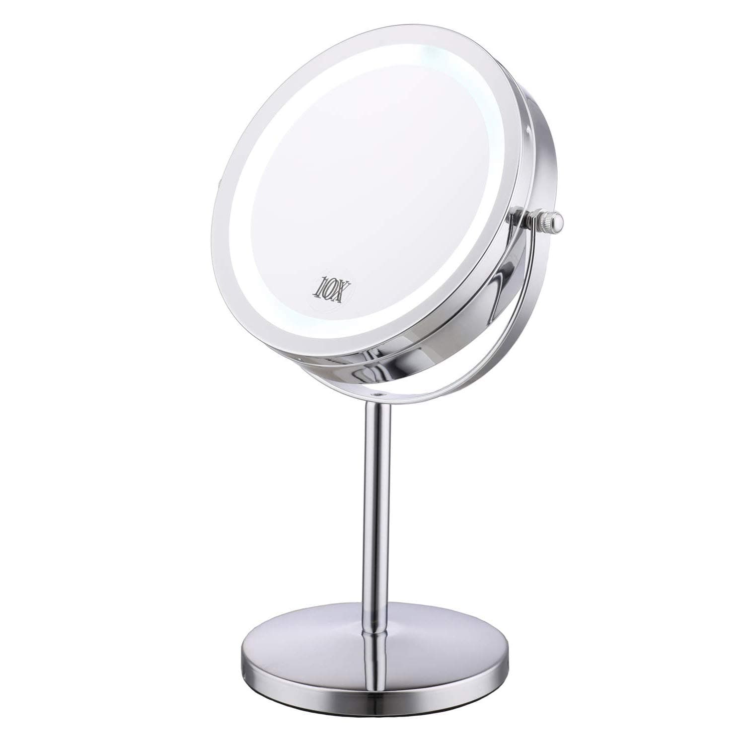 Mumoo Bear Lighted Makeup Mirror - 7" LED Vanity Mirror 10X Magnifying Double Sided Swivel Cosmetic Mirror Chrome Finish, Silver, B07VC98XPT