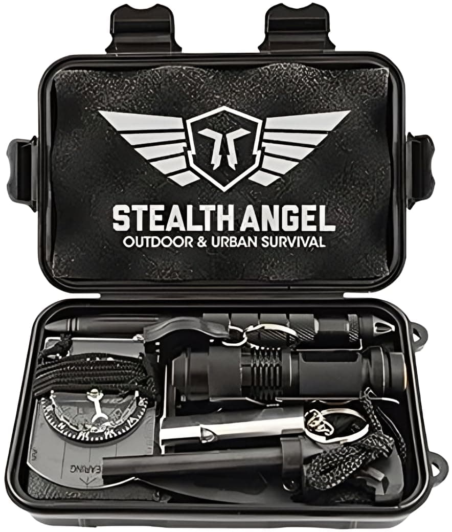 Stealth Angel Survival - Compact 8-in-1 Survival Kit - Multi-Purpose Everyday Carry Outdoor Emergency Tools and Gear