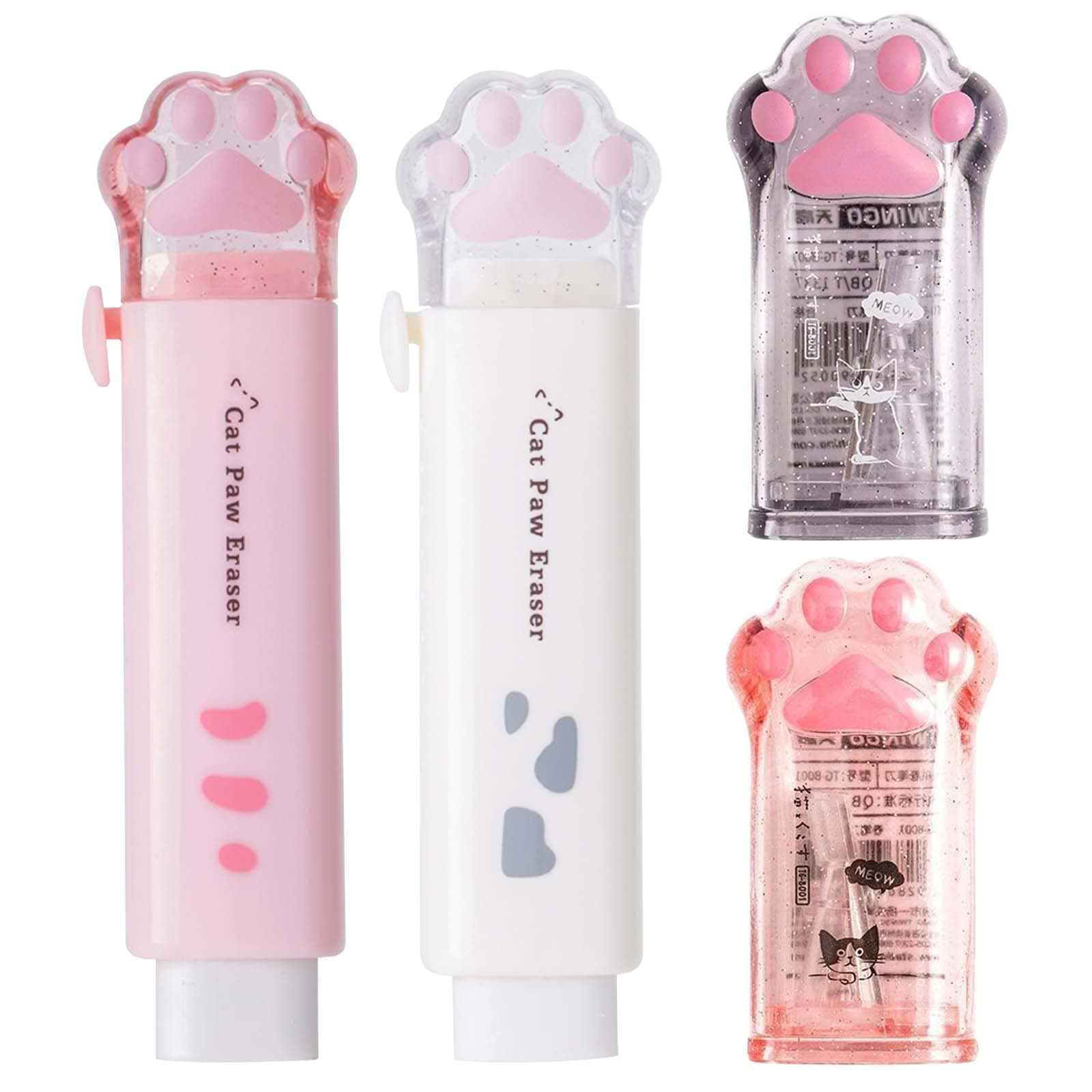 2 Pcs Cat Paw Cute Pencil Sharpener and 2 Pcs Retractable Eraser Push Pull De...