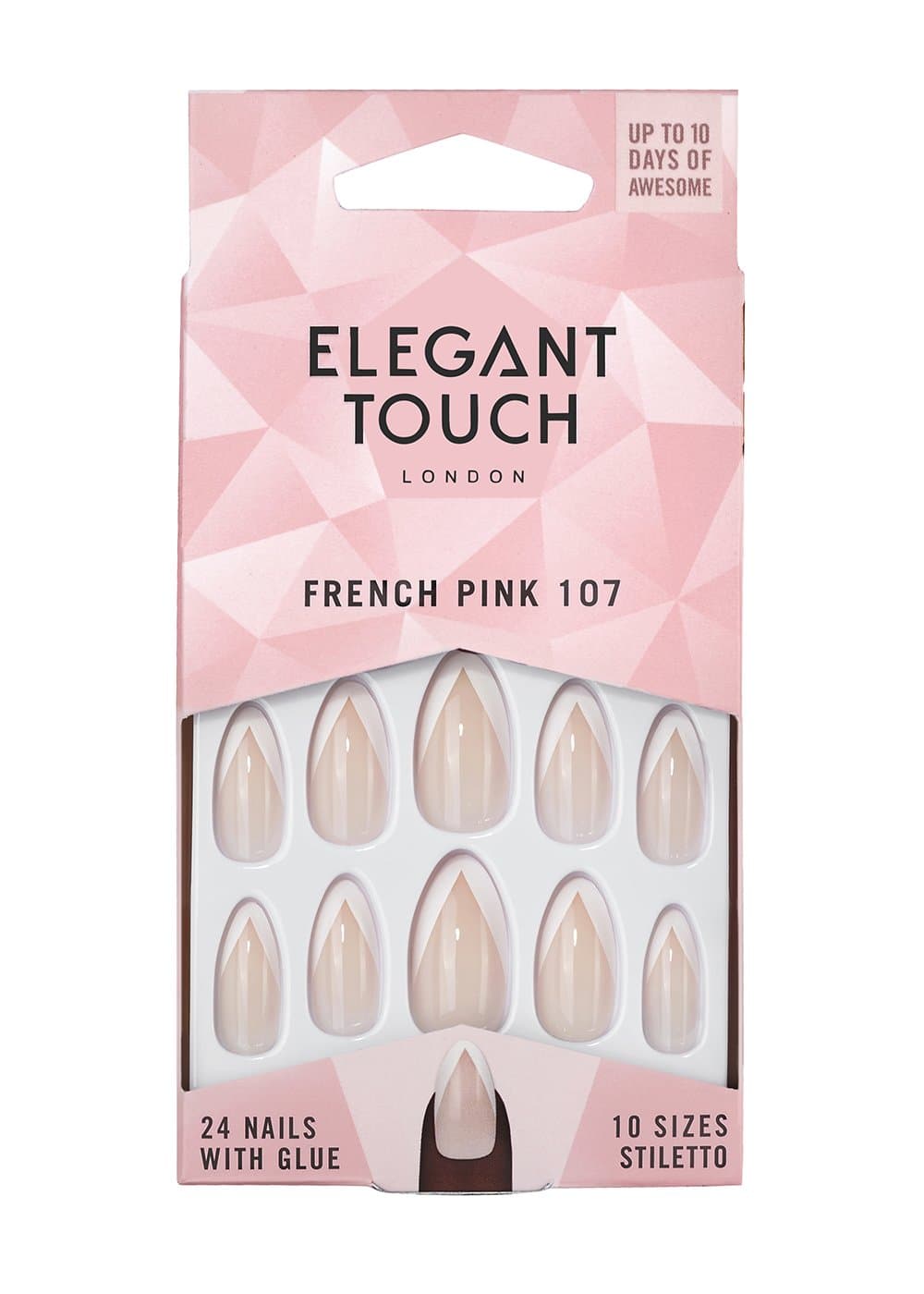 Elegant Touch Statement French Nails, Stiletto Pink