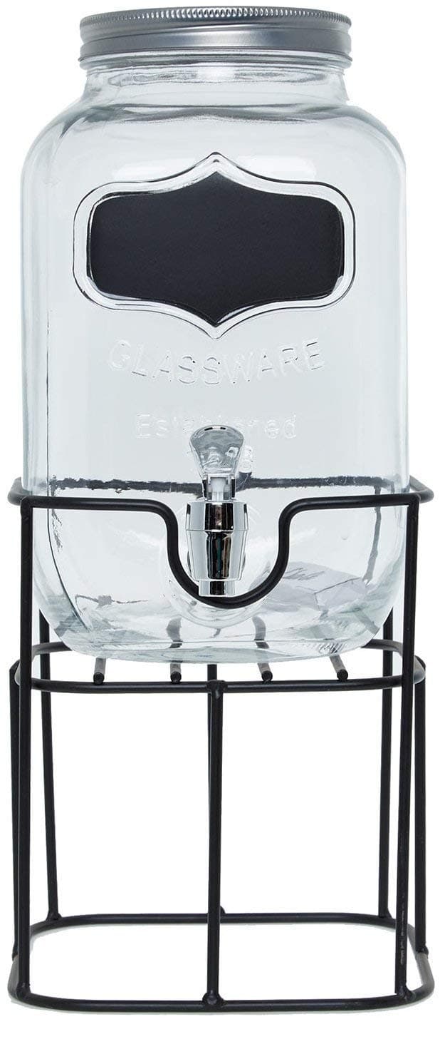 Circleware Mini Yorkshire Sun Tea Mason Jar Beverage Dispenser with Stand and Chalkboard Fun Party Home Kitchen Glassware Water Pitcher for Juice, Beer & Cold Drinks, 1 Gallon, Clear