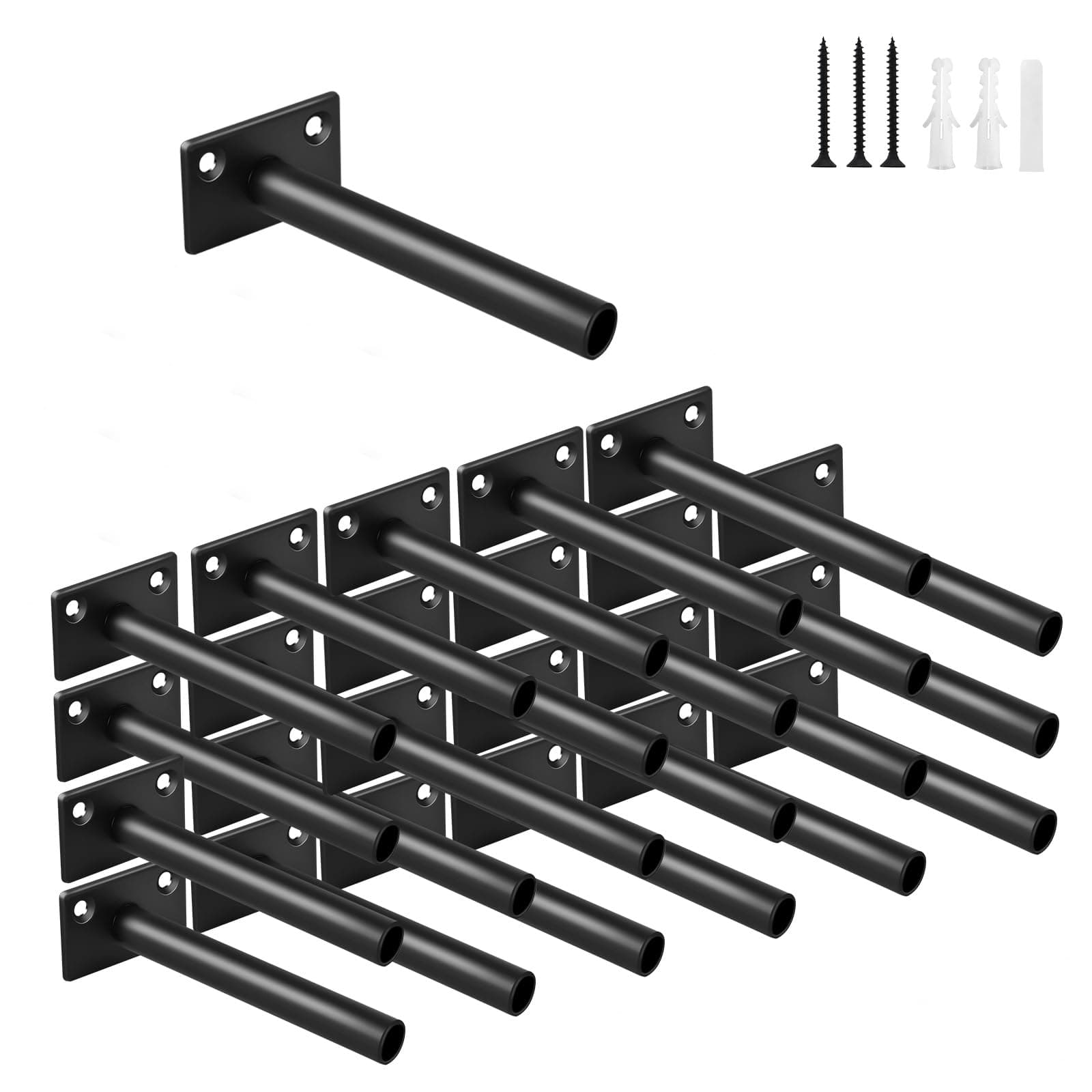 24 Pcs 4" Black Steel Floating Shelf Bracket Blind Shelf Supports - Hidden Brackets for Floating Wood Shelves - Concealed Blind Shelf Support – Screws and Wall Plugs Included