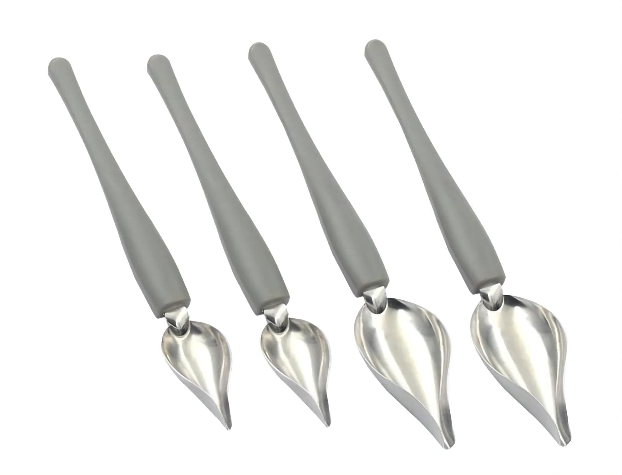 SEULEME Cooking Precision Drawing Decorative Spoons Set, 4 Pieces Drizzle Spoons, Professional Chocolate Spoon Strainer Plated Pencil for Decorating Plates, Cakes, Coffee, Gray, 8.5in