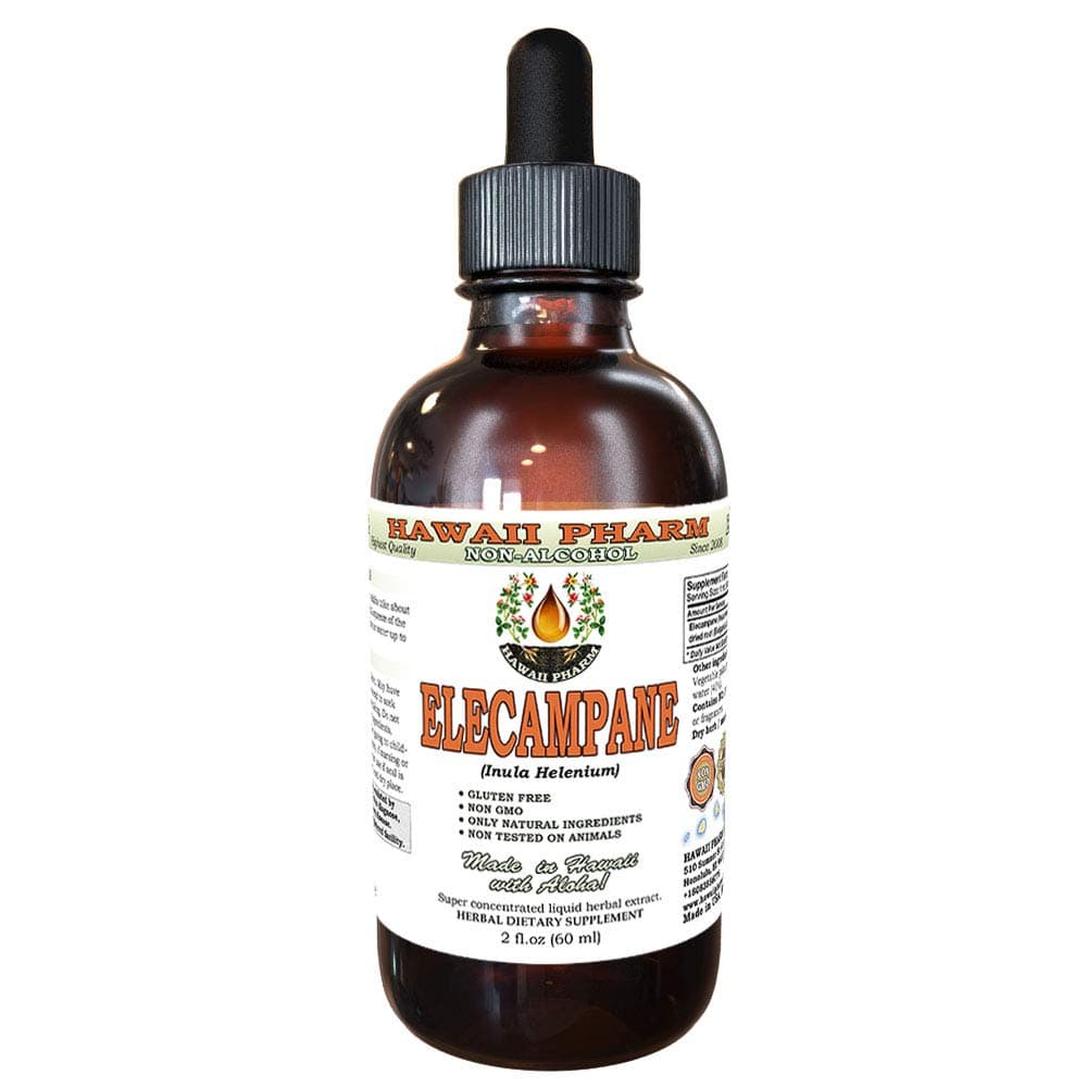 Hawaii Pharm Elecampane Alcohol-Free Liquid Extract, Elecampane (Inula Helenium) Dried Root Glycerite Natural Herbal Supplement 2 oz