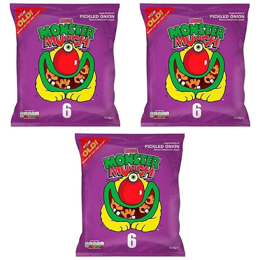 Mega Monster Munch Pickled Onion 22g x 6 per pack Pack of 3