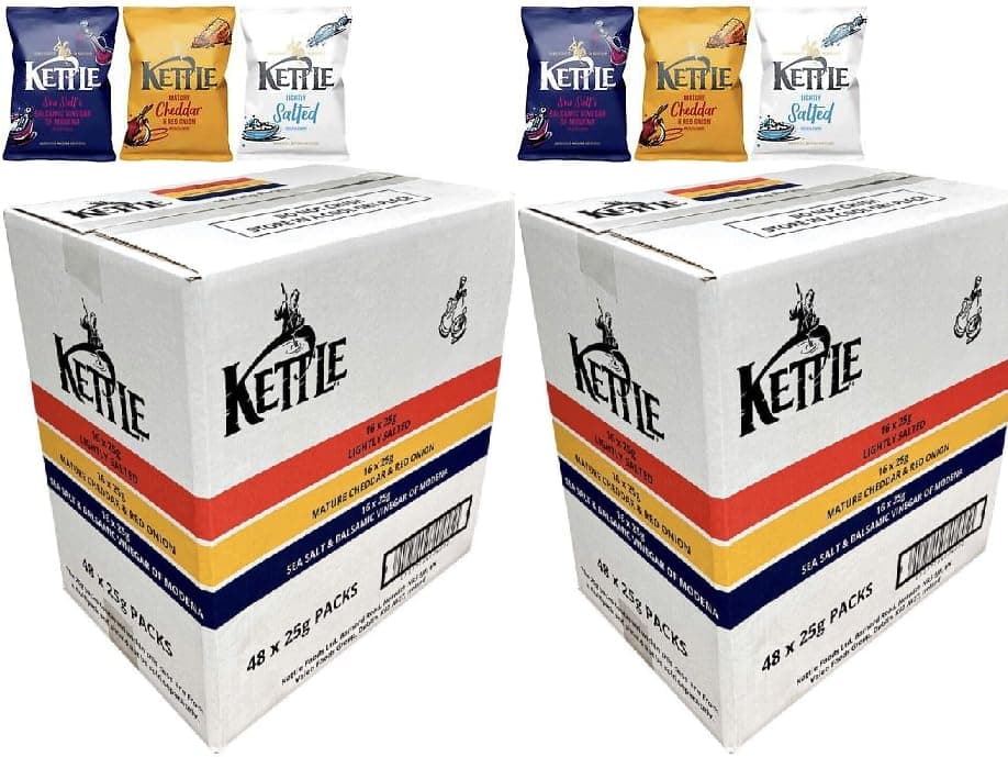 Kettle Hand Cooked Potato Chips Take Home Variety Box, 96 x 25g Sold by Slamtech