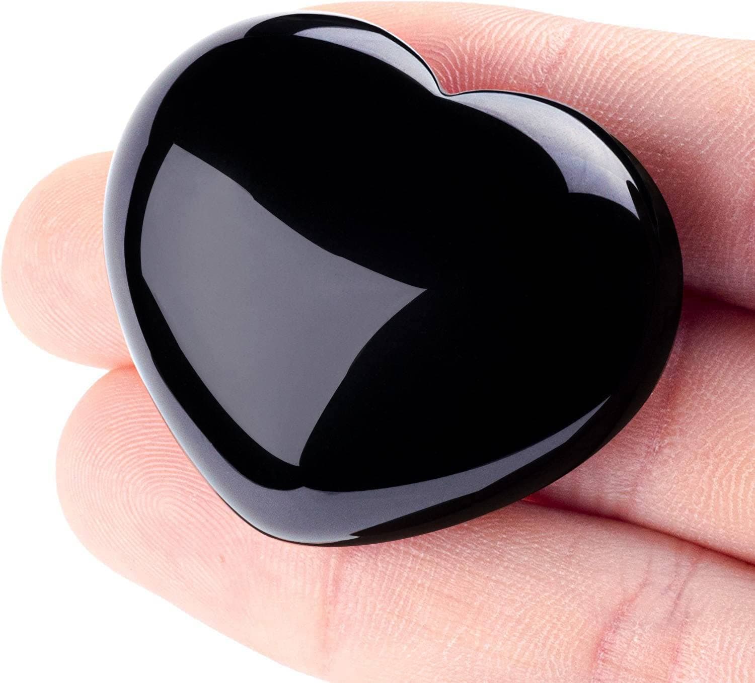 Black Obsidian Heart Stone Puffy Worry Stone Palm Healing Crystal for Chakra Reiki Balancing, Meditation and Decoration - 1.55"