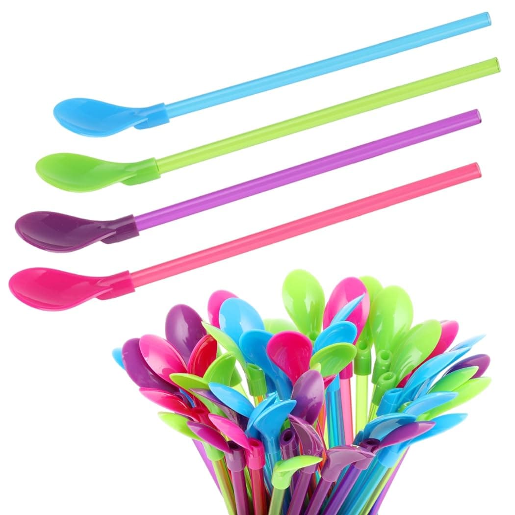 9.3 Inches Spoon Stirring Snow Coffee Plastic Straws, Cone Reusable For Spoon Long Assorted Smoothies Cone Straw, Detachable Drinking Cream Colors Ice Hard Straws (Assorted Colors)