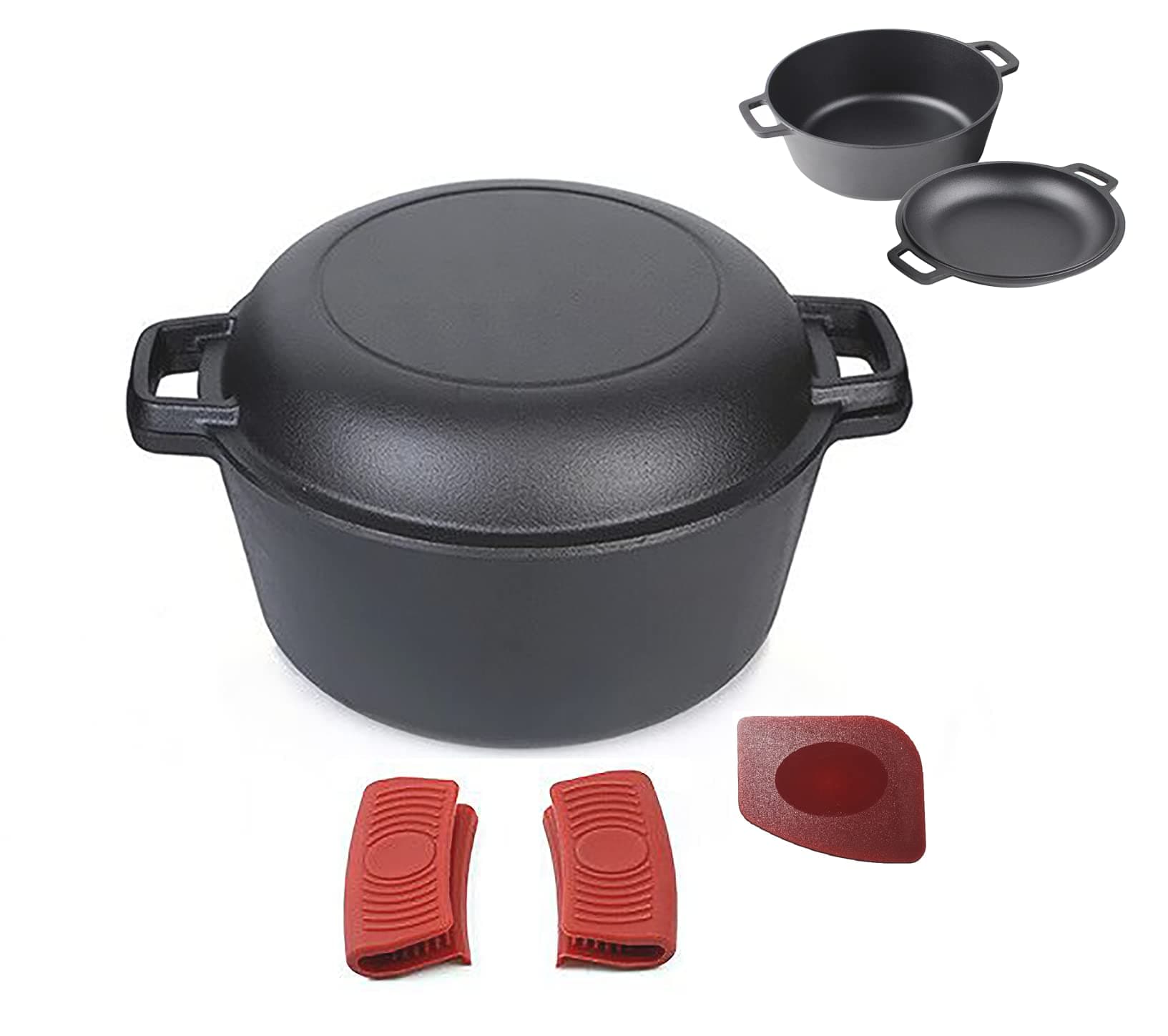 4.7 Litre / 5 Quart Pre Seasoned Cast Iron Dutch Oven | Casserole Dish with Lid | Cooking Pot | Skillet Pan Cast Lid | Oven Proof & All Hobs | Perfect for Bread Making | Camping