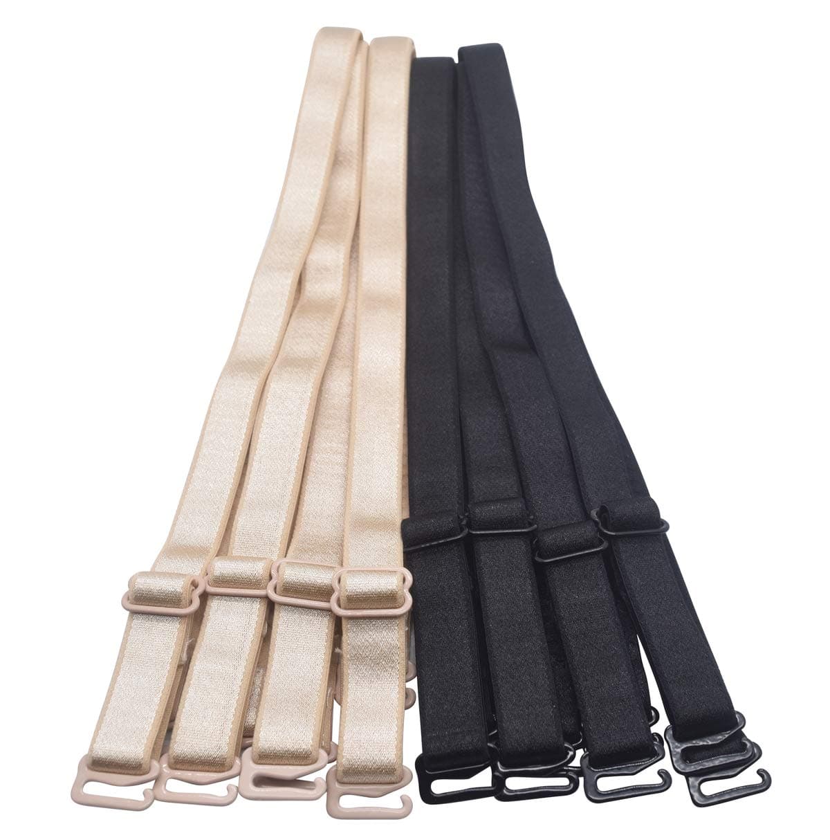 DoHope Shoulder Bra Straps Replacement 12mm 15mm 18mm Width 46cm Length Adjustable (12mm Width (4pairs Black & Beige), 12mm Width (4pairs Black & Beige), L