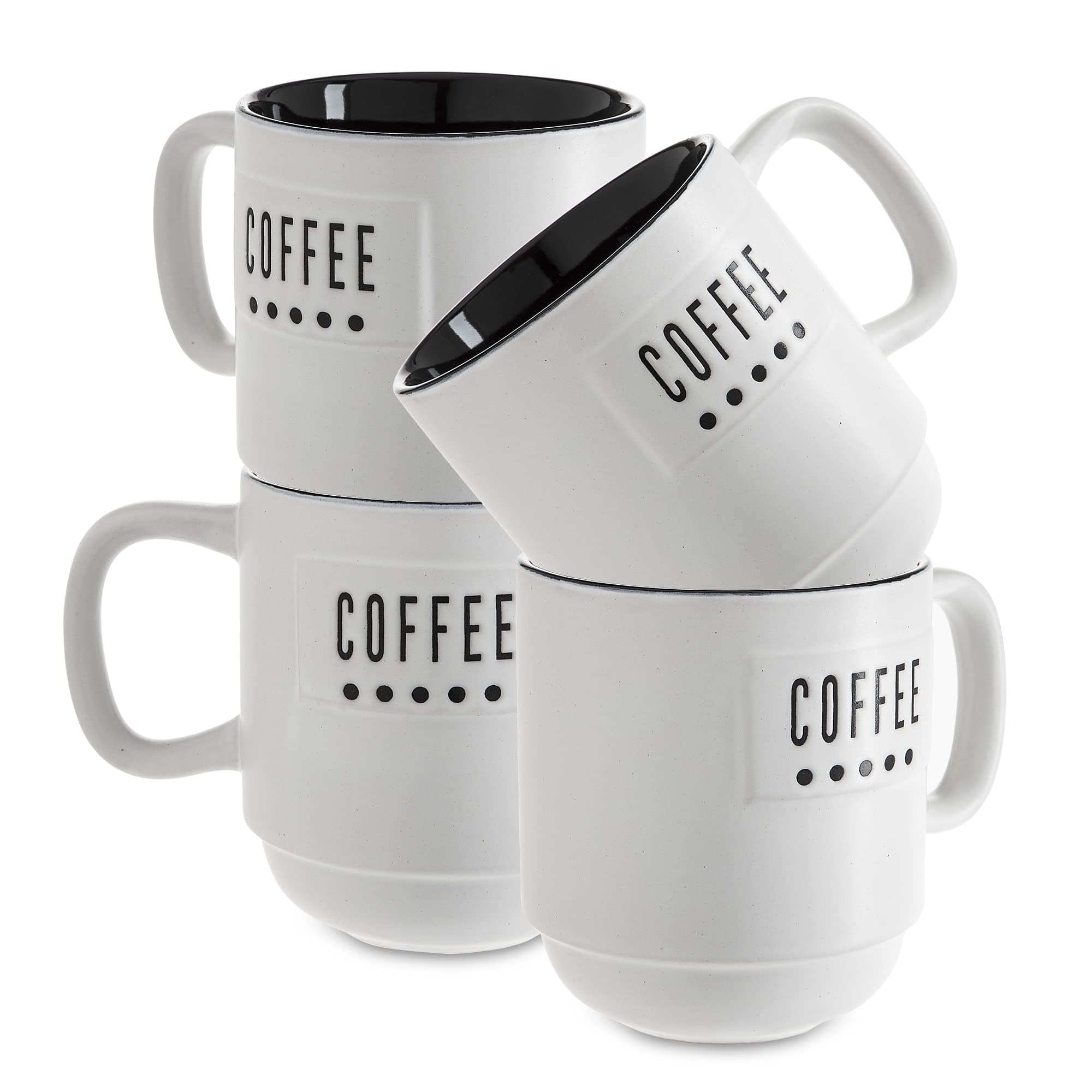 Sheffield Home Set of 4 Stack-able Stoneware Mugs with a Metal Rack