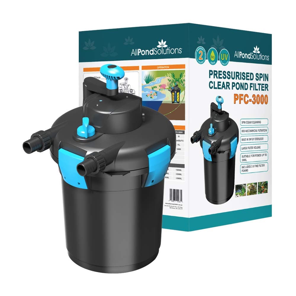 – Pressurised Koi Fish Pond Filter with UV Steriliser - 2-in-1 Biological & Mechanical UV Pond Filter System - Easy to Clean & Maintain - for Outdoor Ponds Up to 3000 litres - PFC-3000