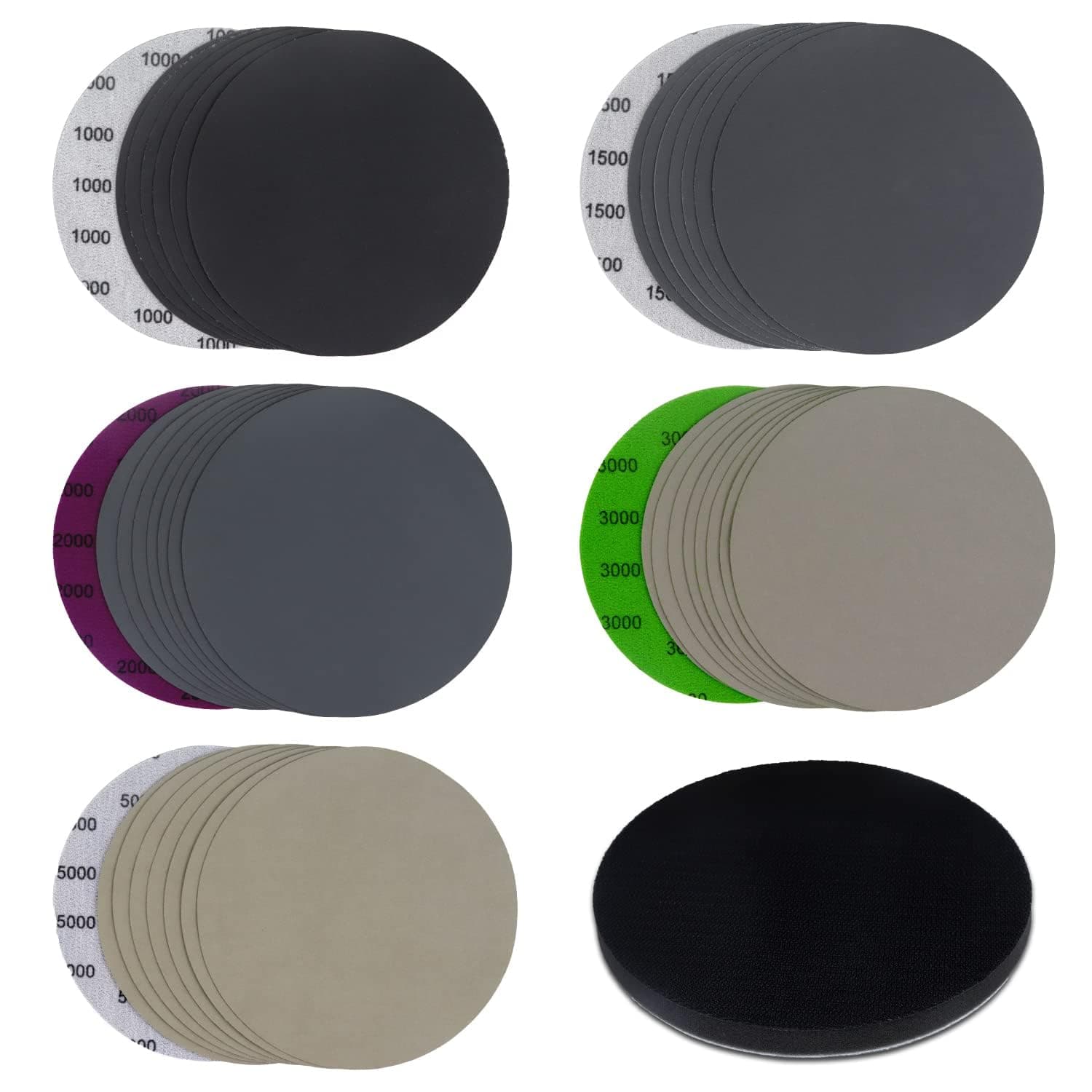 6 Inch (150mm) Wet Dry Sanding Discs Assorted Grit 1000/1500/2000/3000/5000 with Interface Pad Waterproof Hook & Loop Sandpaper Silicon Carbide for Sanding Grinder Polishing, 40 Pack