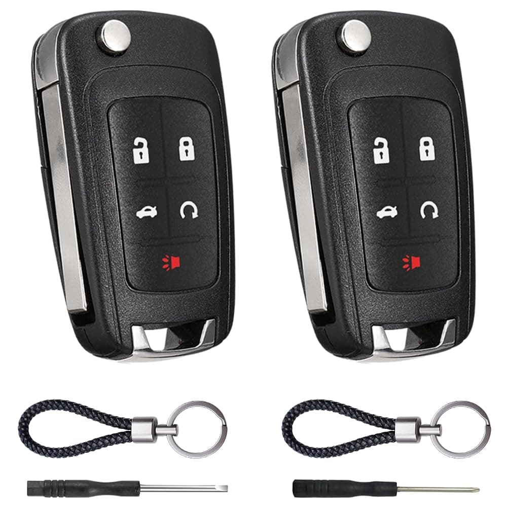 Key Fob Case Replacement 5 Button for Chevy Cruze Camaro Impala Equinox GMC Terrain Buick Regal Lacrosse 2010 2011 2012 2013 2014 2015 2016 2017 Keyless Entry Remote Control Car Key Fob Shell - 2 Pack