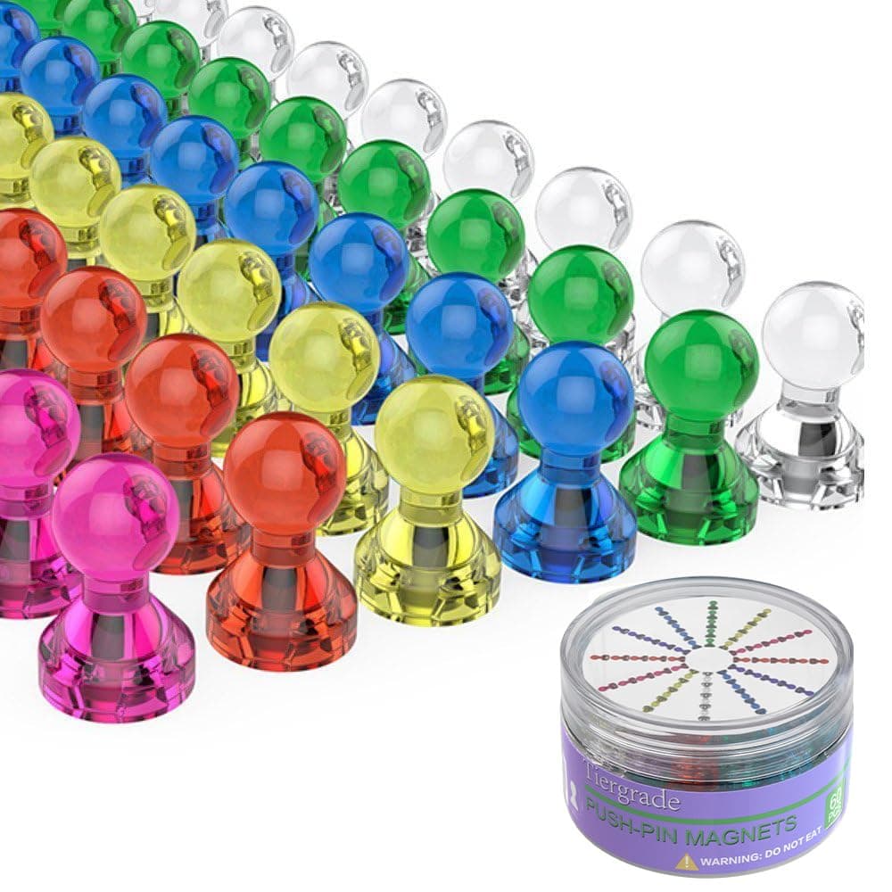 Tiergrade MM-60 Push Pin, Fridge 60 Pack 7 Assorted Color Strong, Use at Home School Classroom and Office, Magnets for Refr