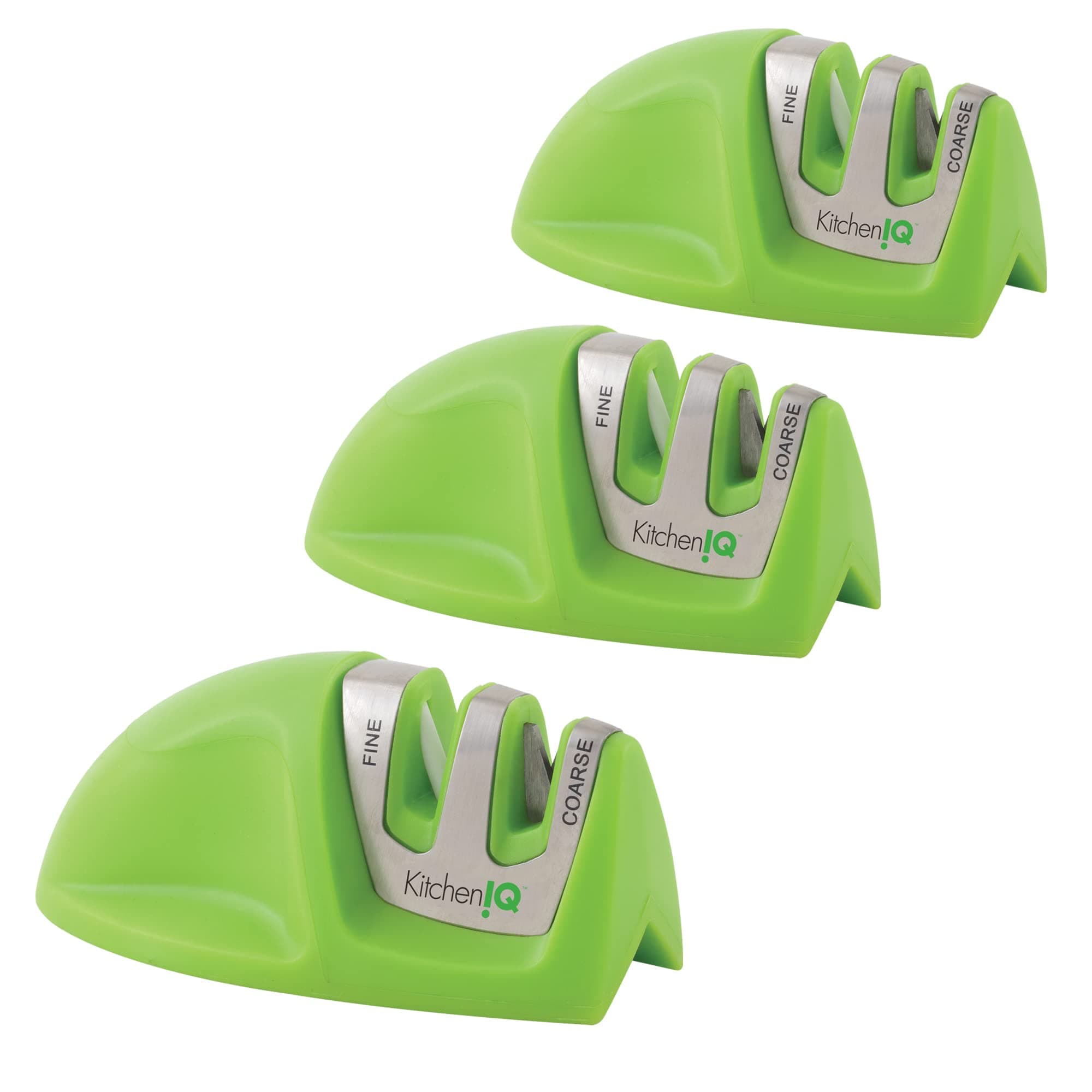KitchenIQ 51422 Edge Grip 2-Stage Knife Sharpener, Green 3-Pack