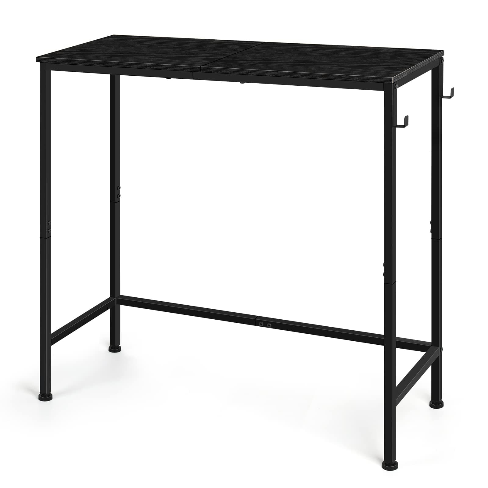 Black Modern Narrow Entryway Table - Skinny Sofa Table with Hooks for Living Room, Foyer, Bedroom, Corridor, Office
