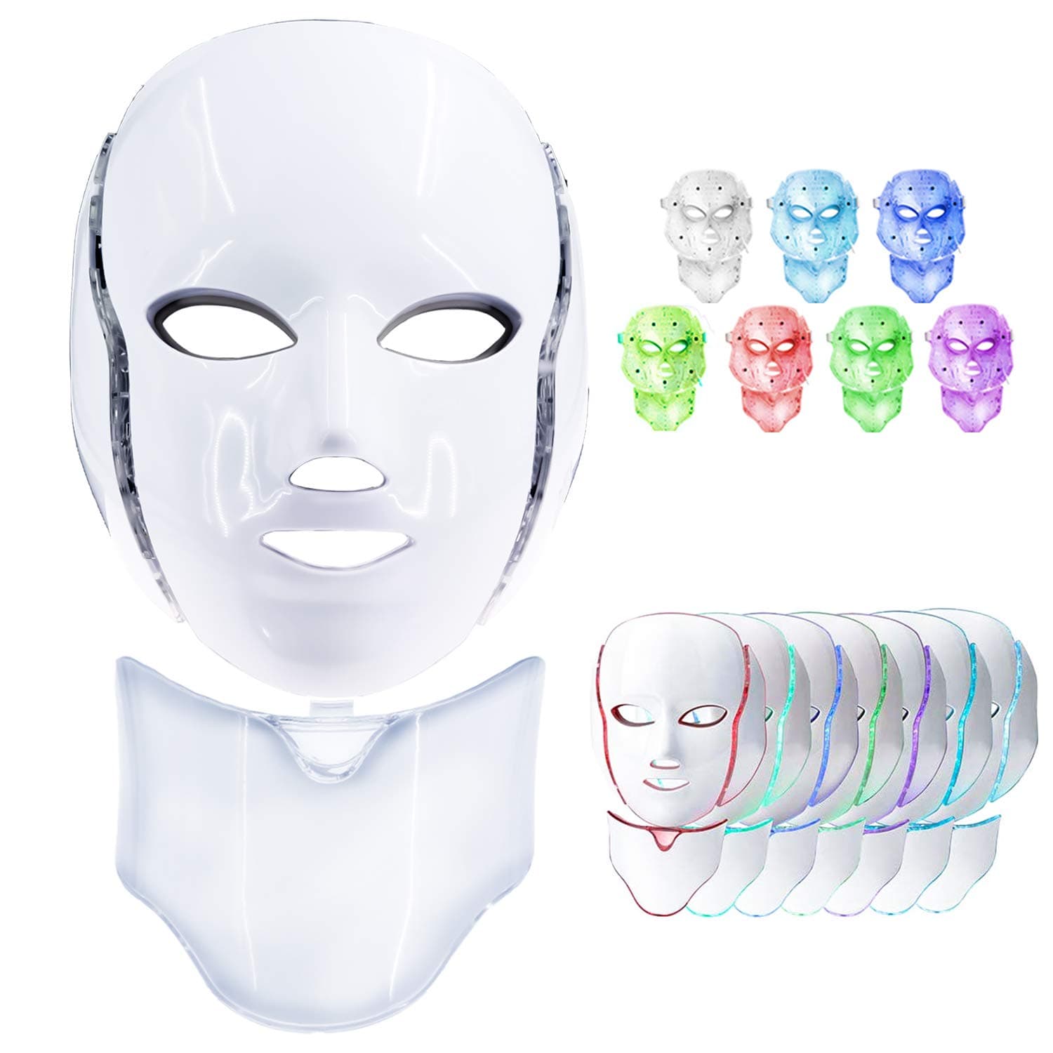 Led Face Mask, 7 Colors Led Light Photon Therapy Mask Beauty Machine Proactive Whitening Skin Care Firming Skin Anti Aging Kit for Neck and Facial with US Plug