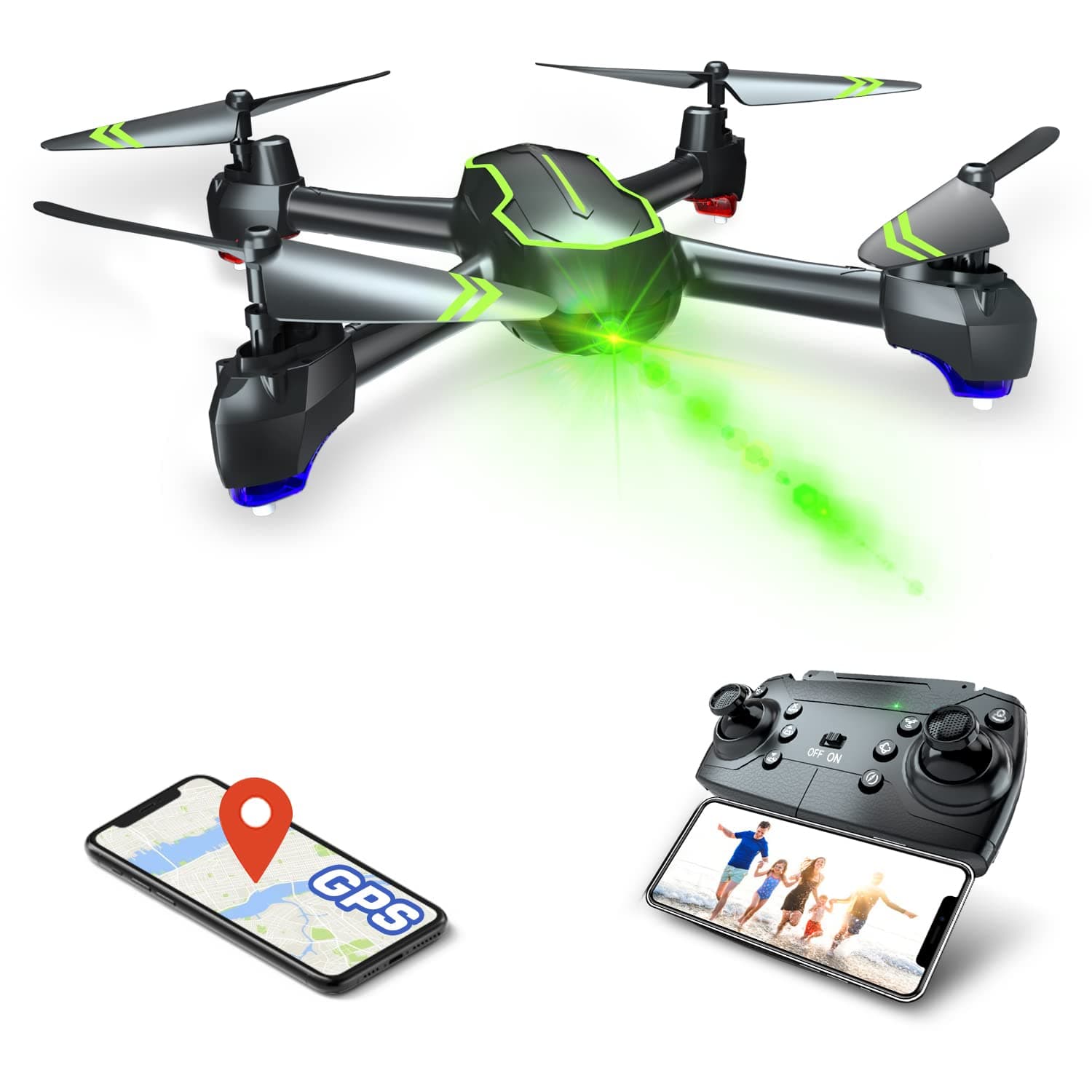 Loolinn | GPS Drone - GPS Automatic Return, GPS Follow Me Function, Full HD 1080P Camera, 32 Minutes Flight Time, Two Batteries - Drone with Camera HD 1080p for Boys Adults and Beginners (Gift Ideas)