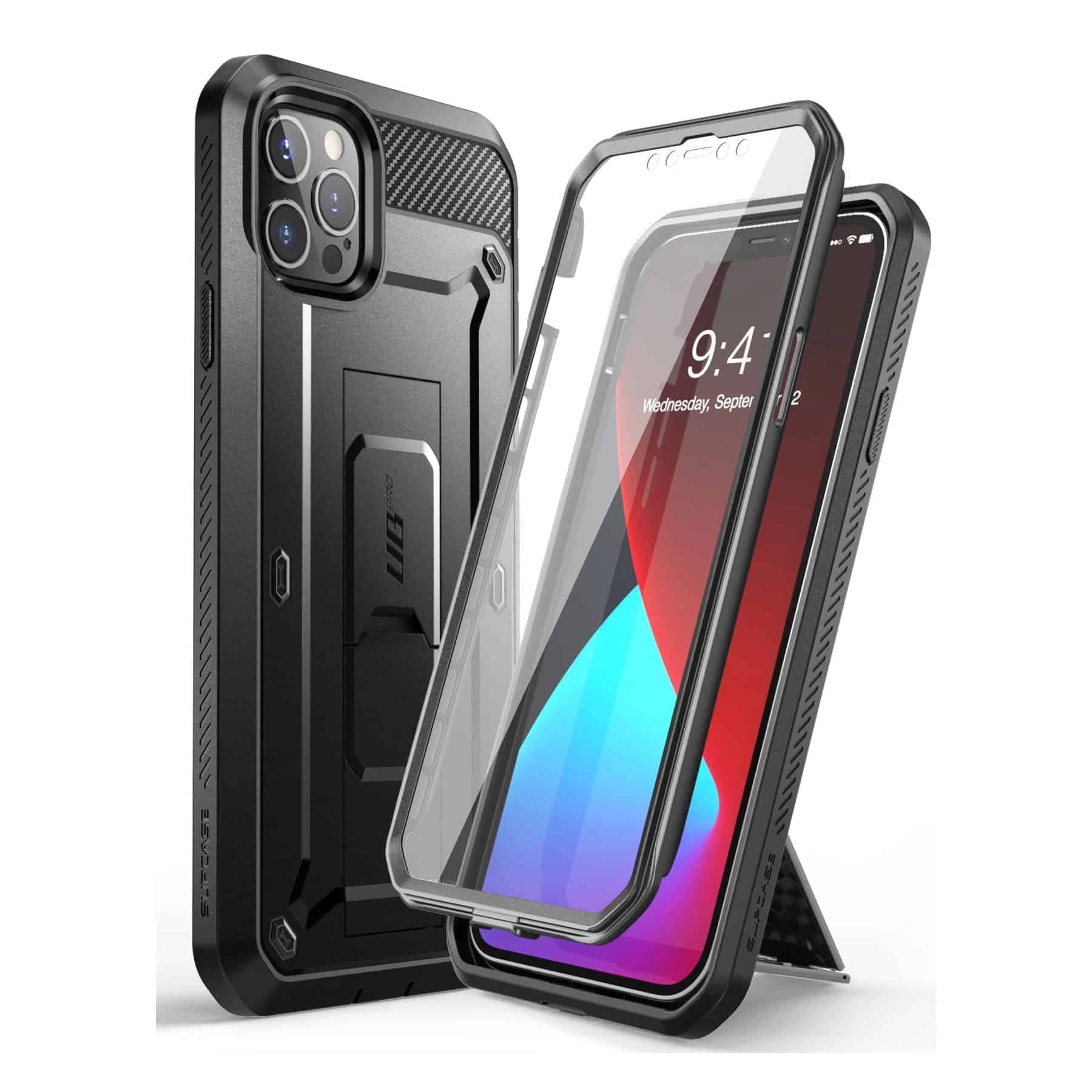 Unicorn Beetle Pro Series Case for iPhone 12 Pro Max (2020 Release) 6.7 Inch, Built-in Screen Protector Full-Body Rugged Holster Case(Black)