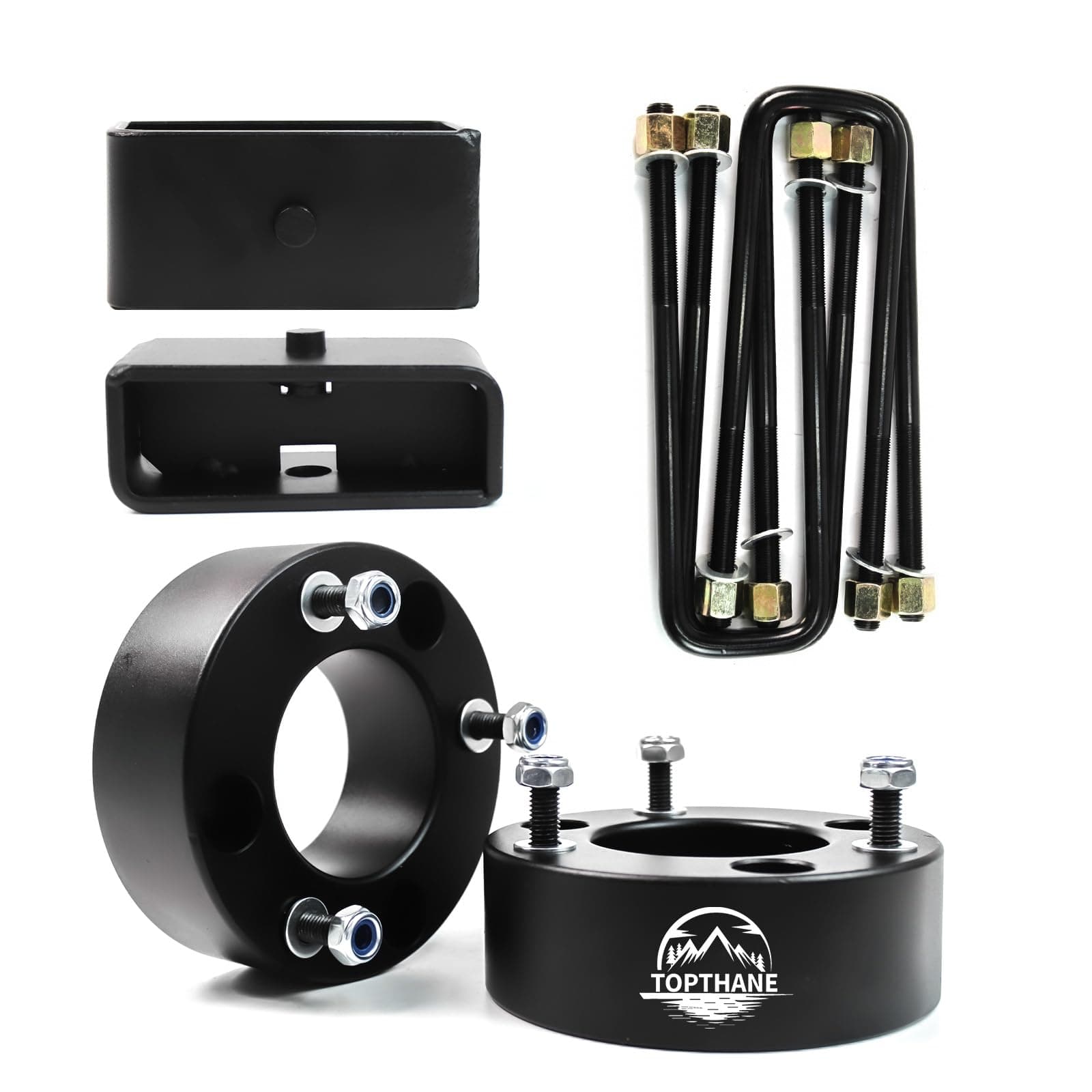 3" Front and 2" Rear Leveling Lift Kits for 2007-2022 Chevy Silverado 1500 GMC Sierra 1500, 3'' Front Strut Spacers and 2'' Rear Leveling kit, Black Suspension Lift Kits