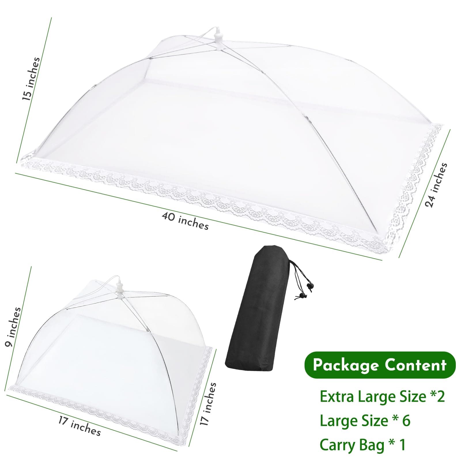 Mesh Food Covers for Outside - 8 Pack Upgraded 2 Extra Large 40x24 in & 6 Large 17x17 in Food Tent Food Cover Outdoors Party Collapsible Picnic Nets Umbrella Mesh Screen Pop Up Food Dome (White)