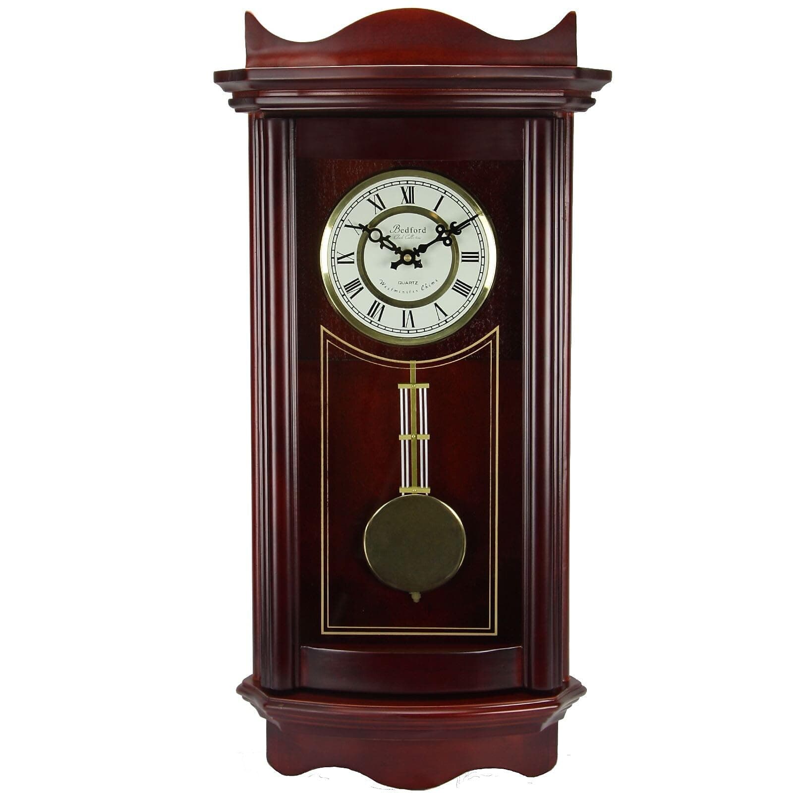 Bedford Clock Collection BED1247CHR Weathered Wall Clock with Pendulum, Cherry Wood
