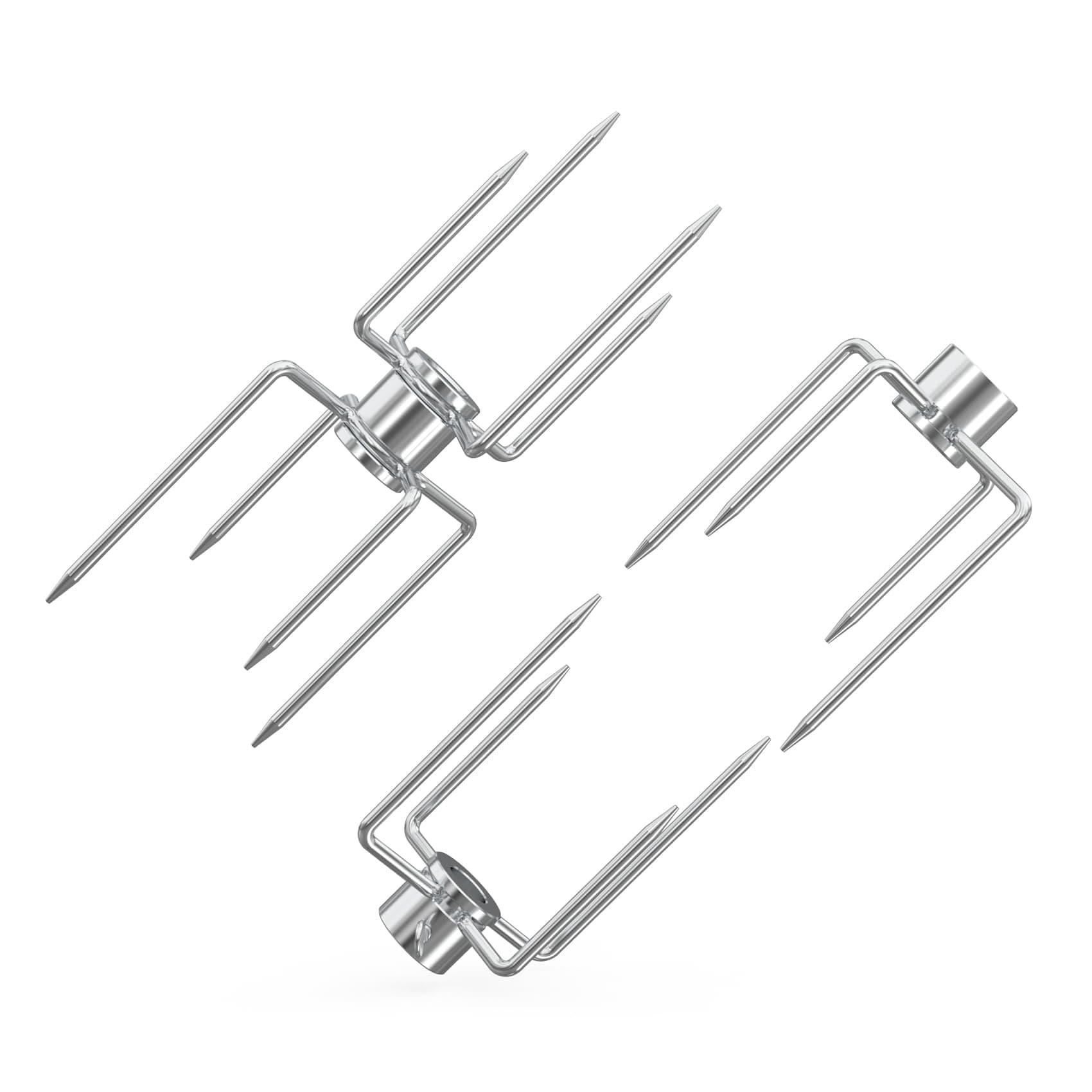 onlyfire only fire Double Ended 8-Prong Rotisserie Fork + 4-Prong Meat Forks (2 Pieces), BBQ Grill Rotisserie Chicken Forks Kit, Fits 12 MM Hexagon & 10 MM and 8 MM Square Spit Rods