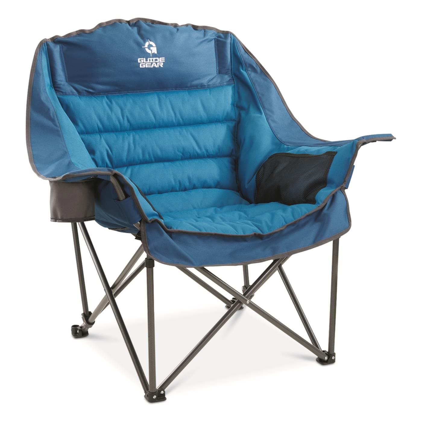 Guide Gear Oversized Extra Large Padded Camping Chair, Portable, Folding, Large Camp Lounge Beach Chairs for Outdoor, Adults, Men and Women, Heavy-Duty 400 Pound Capacity, with Cup Holder Blue