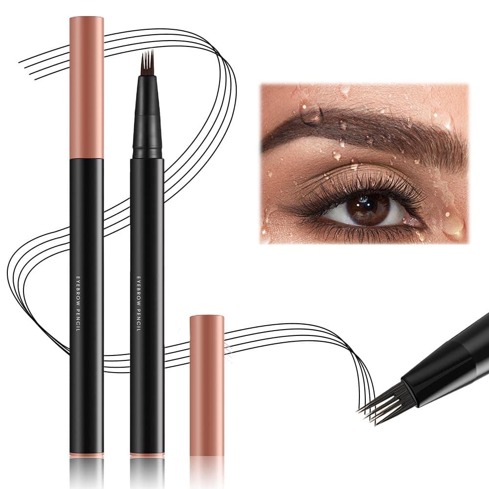 Magic Eyebrow Pencil, 2024 Upgraded 3D Waterproof Microblading Pencil - 4 Tip Natural Long-Lasting Fine Stroke Microblading Pen (Light Brown)