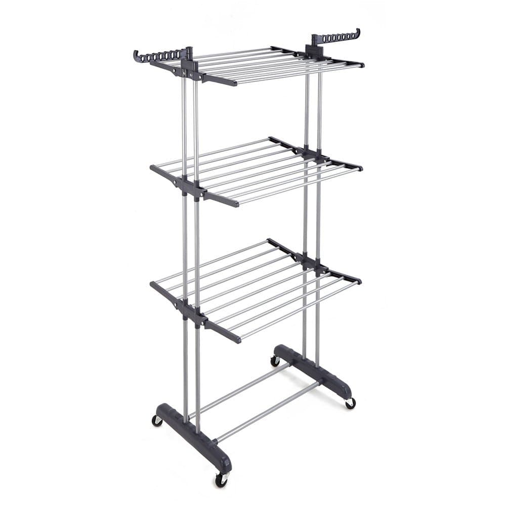 RichStar 3-Tier Clothes Drying Rack with Heavy Duty Wheels, 24 Stainless Steel Hanging Rods, Perfect for Your Laundry Room and Outdoor Laundry
