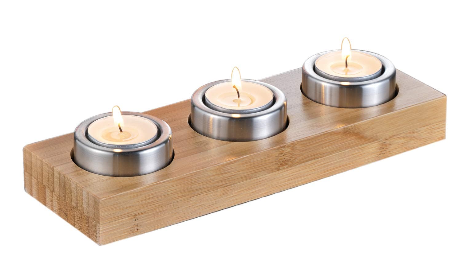 Esmeyer Tea Light Holder Jolly for 3 tealights, Bamboo, Silver/Beige, 24.5 x 8.5 x 5 cm