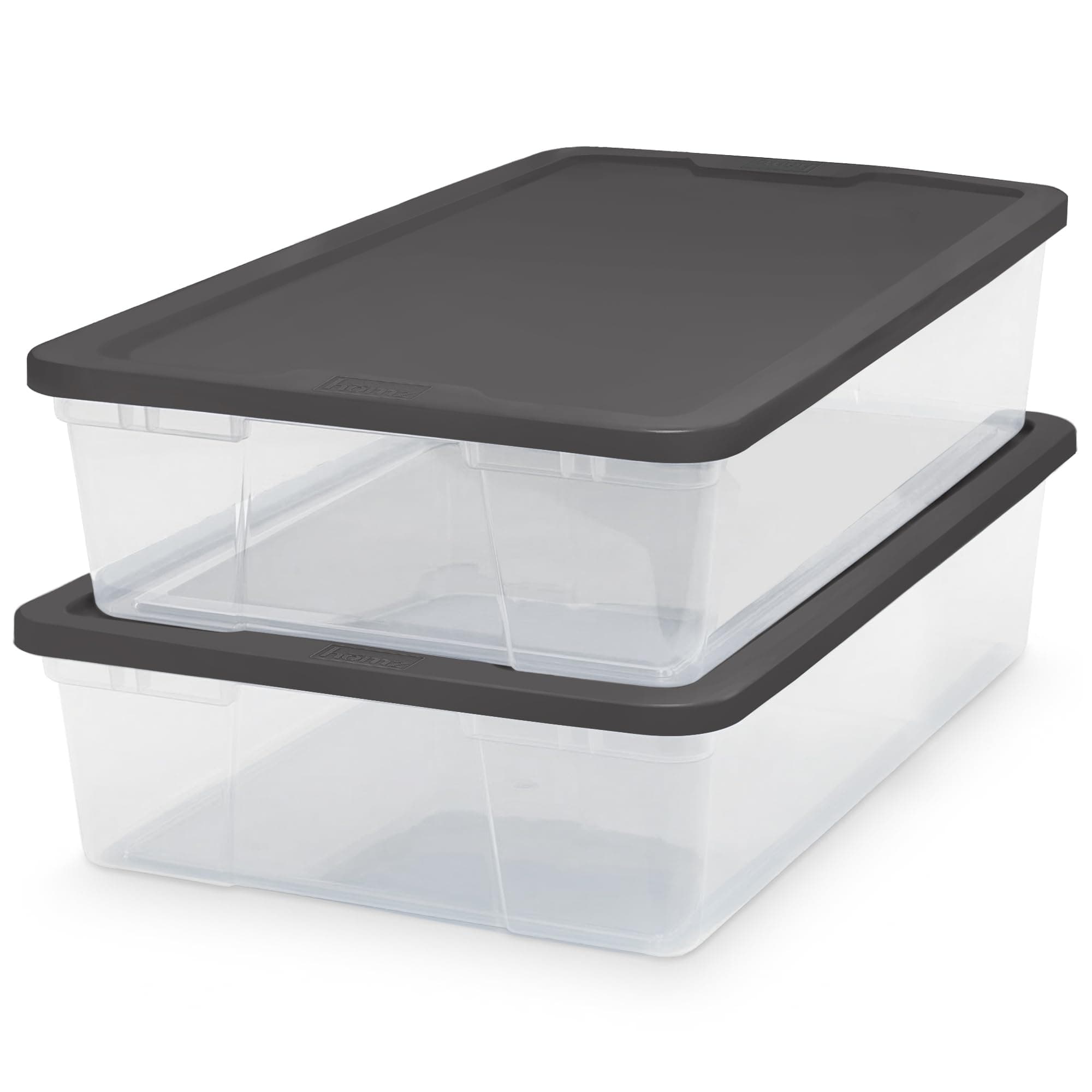 HOMZ 2-Pack Snaplock, Small Clear Plastic Storage Organizer Bins w/ Lids, 28 Quart, Gray - Stackable Container Boxes for Bedroom, Bathroom, Garage, and Office Organization
