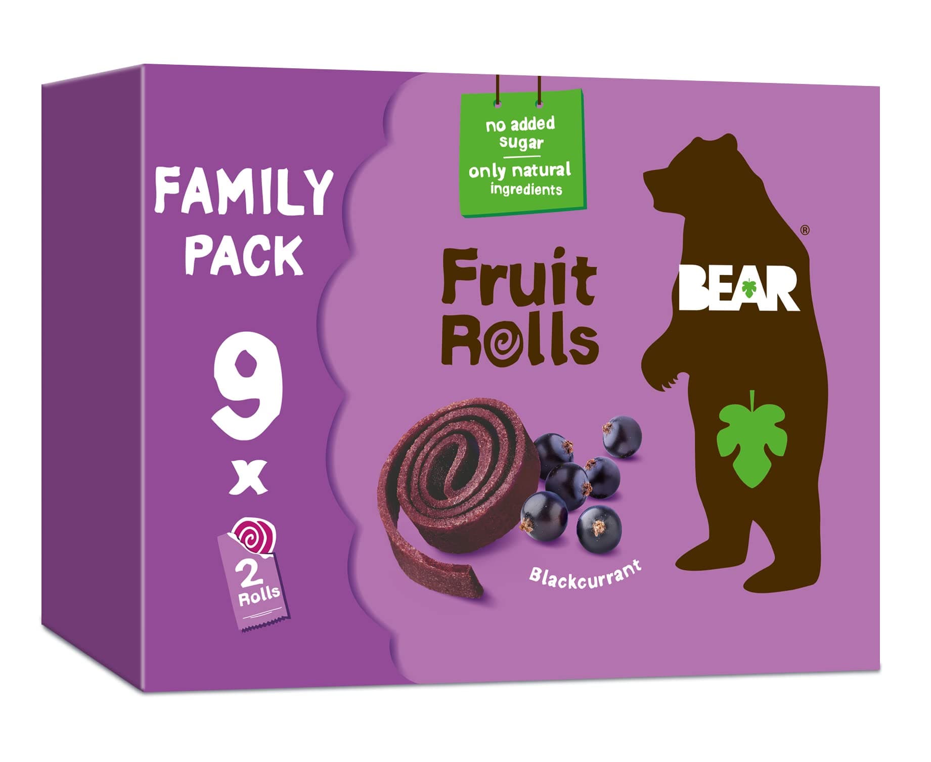 BEAR Fruit Rolls Blackcurrant | 100% Natural Ingredients | No added sugar | Healthy School And Lunch Snacks For Kids And Adults | 9 x 20g
