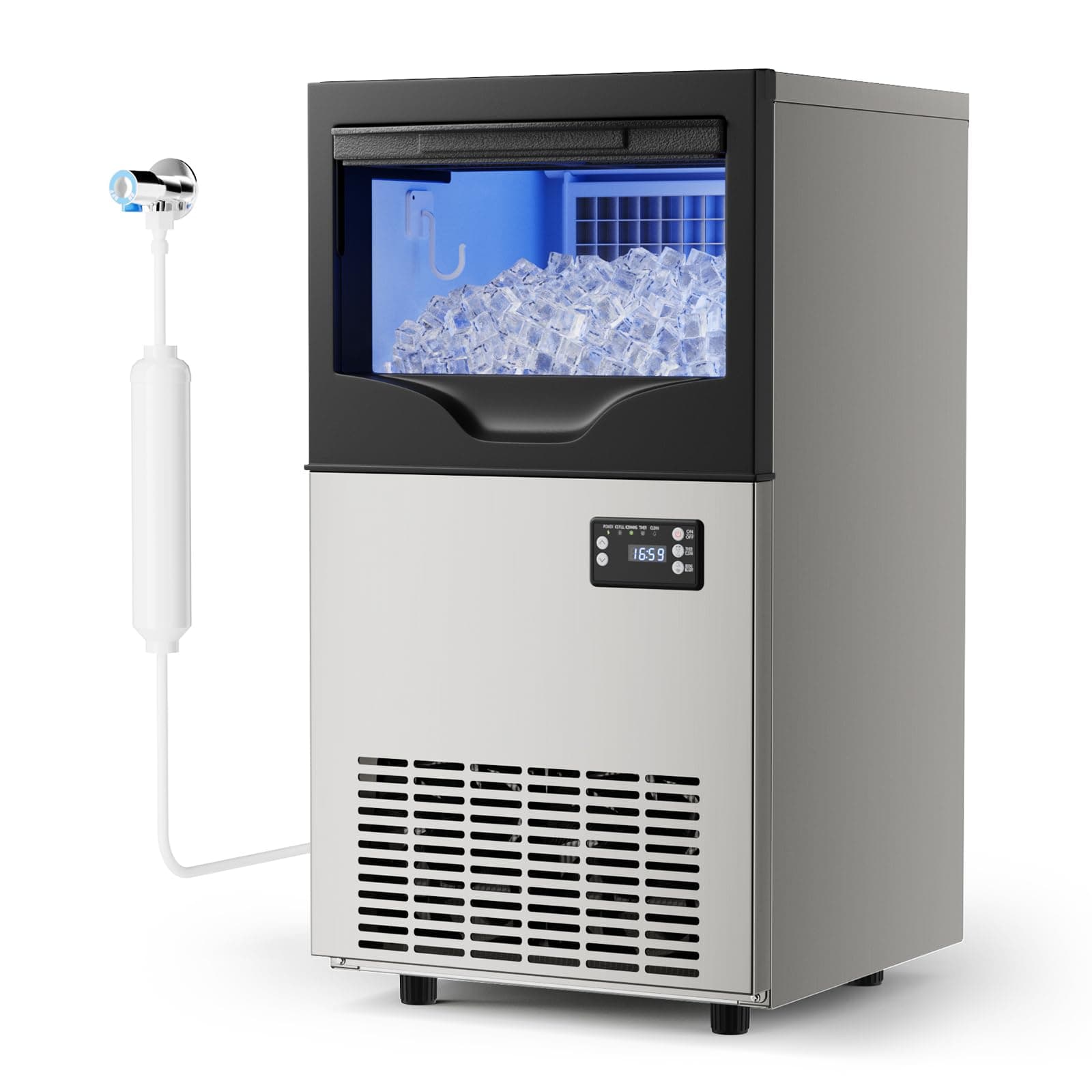 Commercial Ice Maker 100 Lbs/24H with 22Lbs Ice Cube Storage Bin, Under Counter Machine Self Cleaning, Thicknesses Adjustable, Freestanding Ice Maker for Home Bar Restaurant