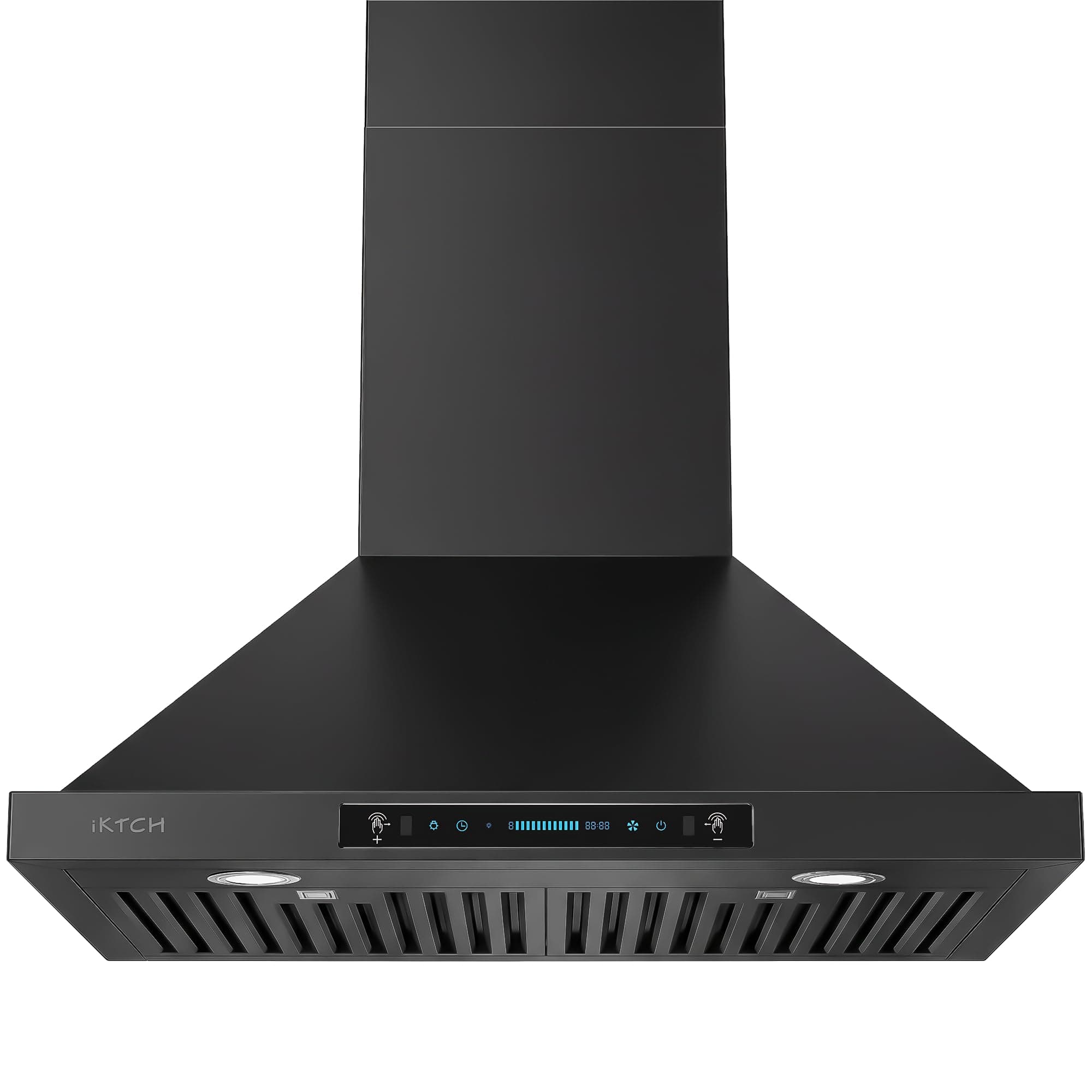 30 inch Black Wall Mount Range Hood, 900 CFM Ducted/Ductless Stainless Steel Vent Hood with Gesture Sensing & Touch Control Switch Panel, 2 Pcs Adjustable Lights