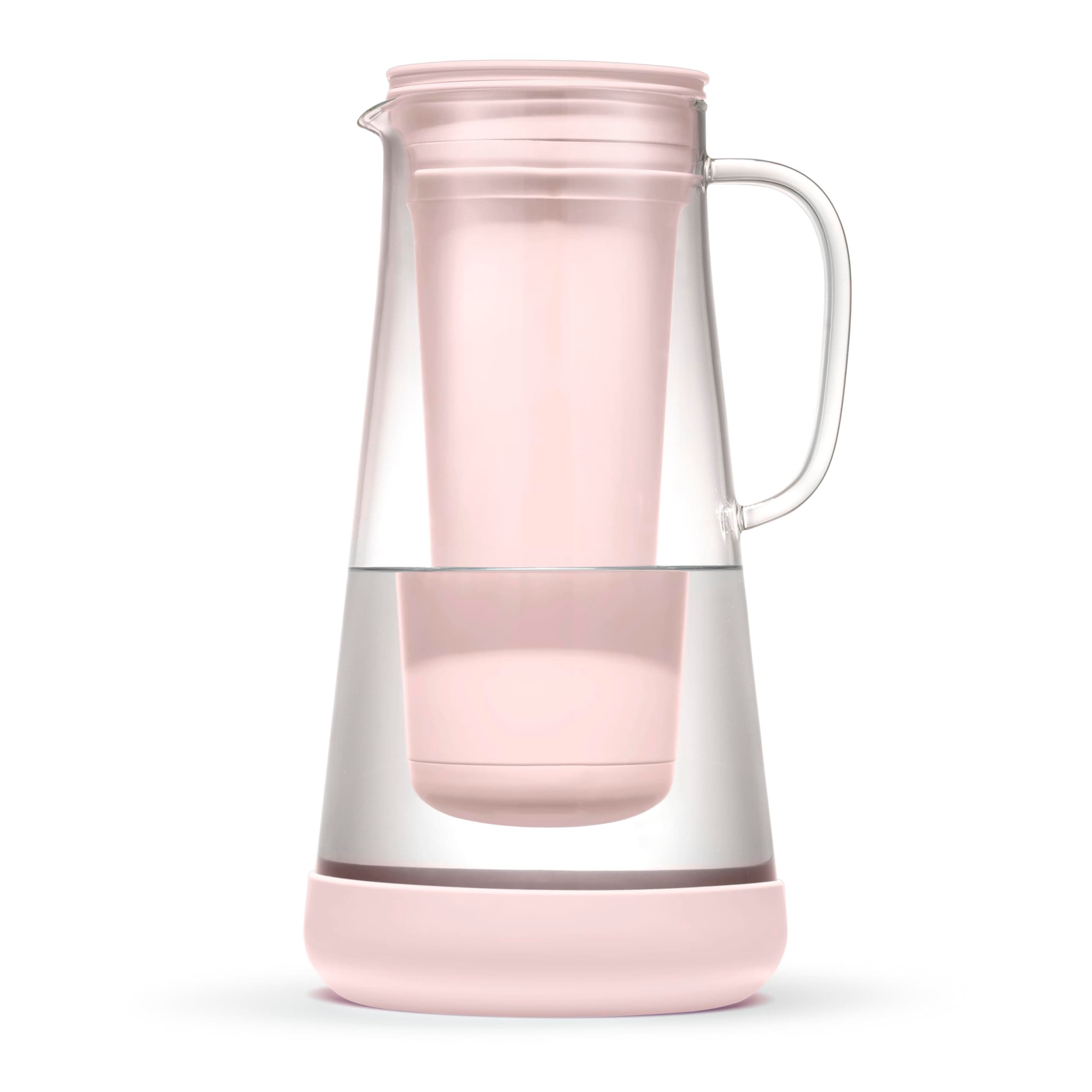 Home– Water Filter Pitcher, 7-Cup, Glass with Silicone Base, Pink Bubble, for Everyday Protection Against Bacteria, Parasites, Microplastics, Lead, Mercury, PFAS and a Variety of Chemicals
