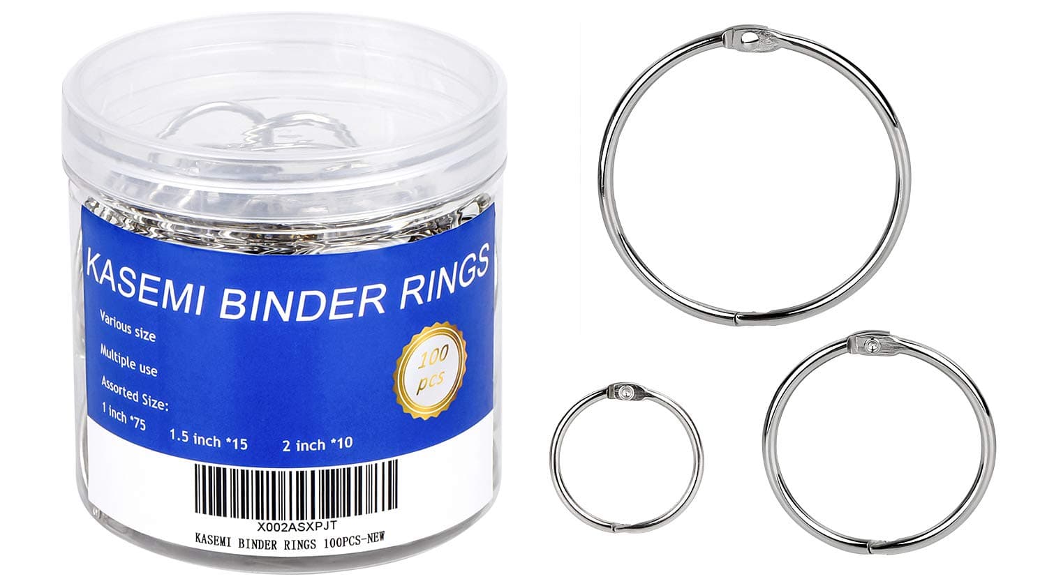 - Binder Rings,KASEMI 100pcs Book Rings Assorted Sizes (1,1.5,2 inch) for School,Classroom,Office