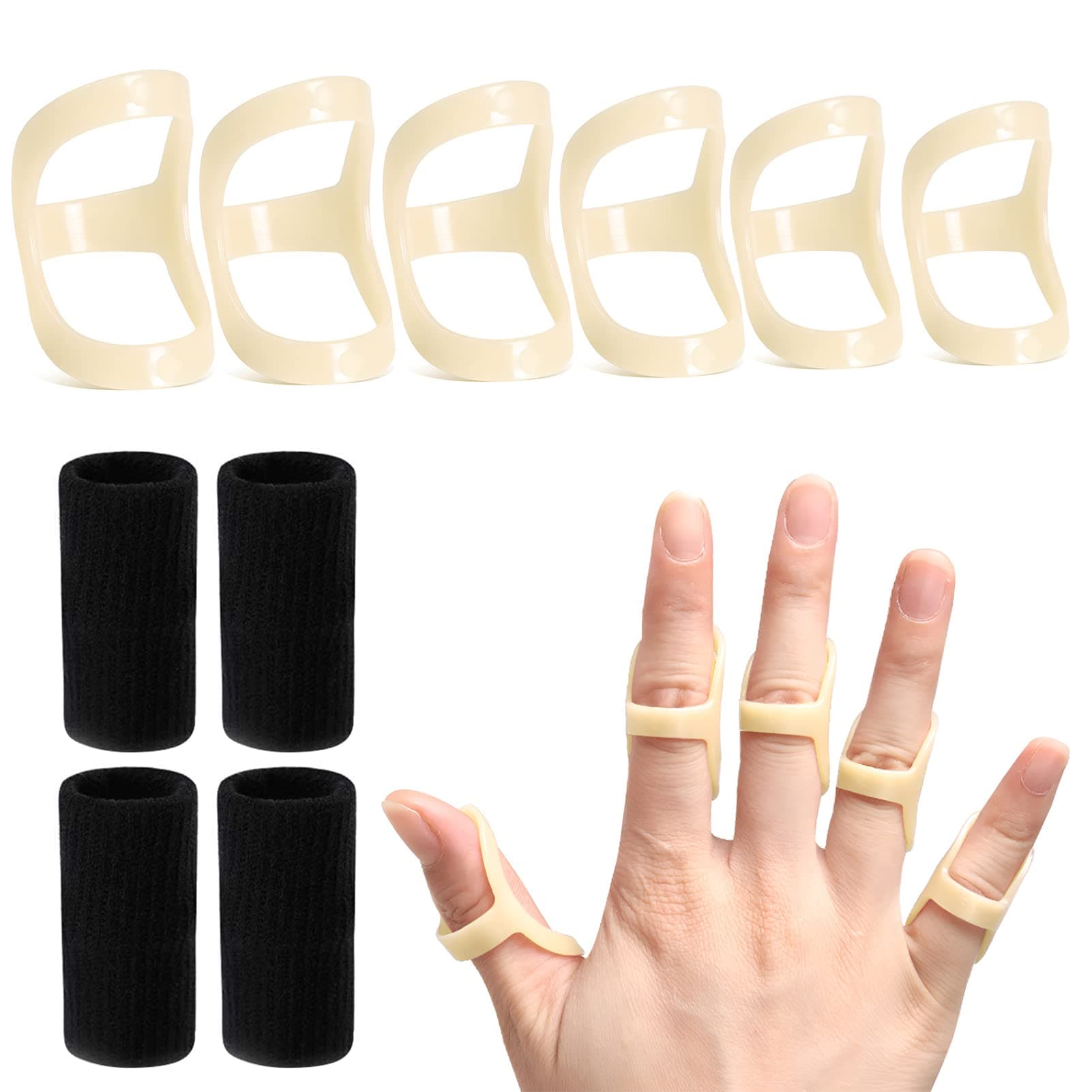 10Pcs Oval Finger Splints & Sleeves Kit, 6 Graduated Trigger Finger Splint & 4 Finger Sleeves for Trigger/Mallet/Arthritis/Straightening, Finger Brace Support for Thumb/Middle/Ring/Index/Pinky(Size