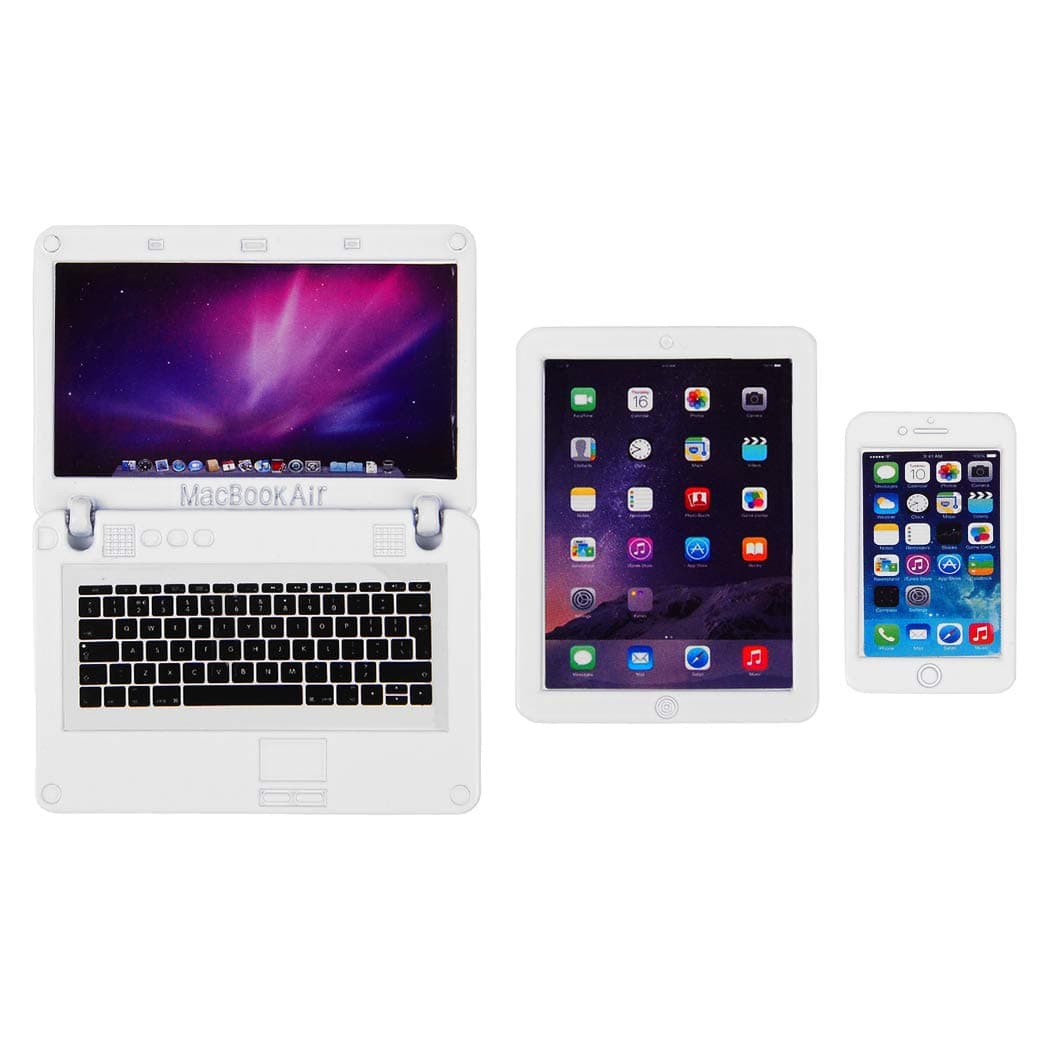 ebuddy 3-Pack Dollhouse Mini Laptop Computer Tablet and Phone Simulation Accessories Toy for Doll 1/6 1/12 Miniatures Play Set