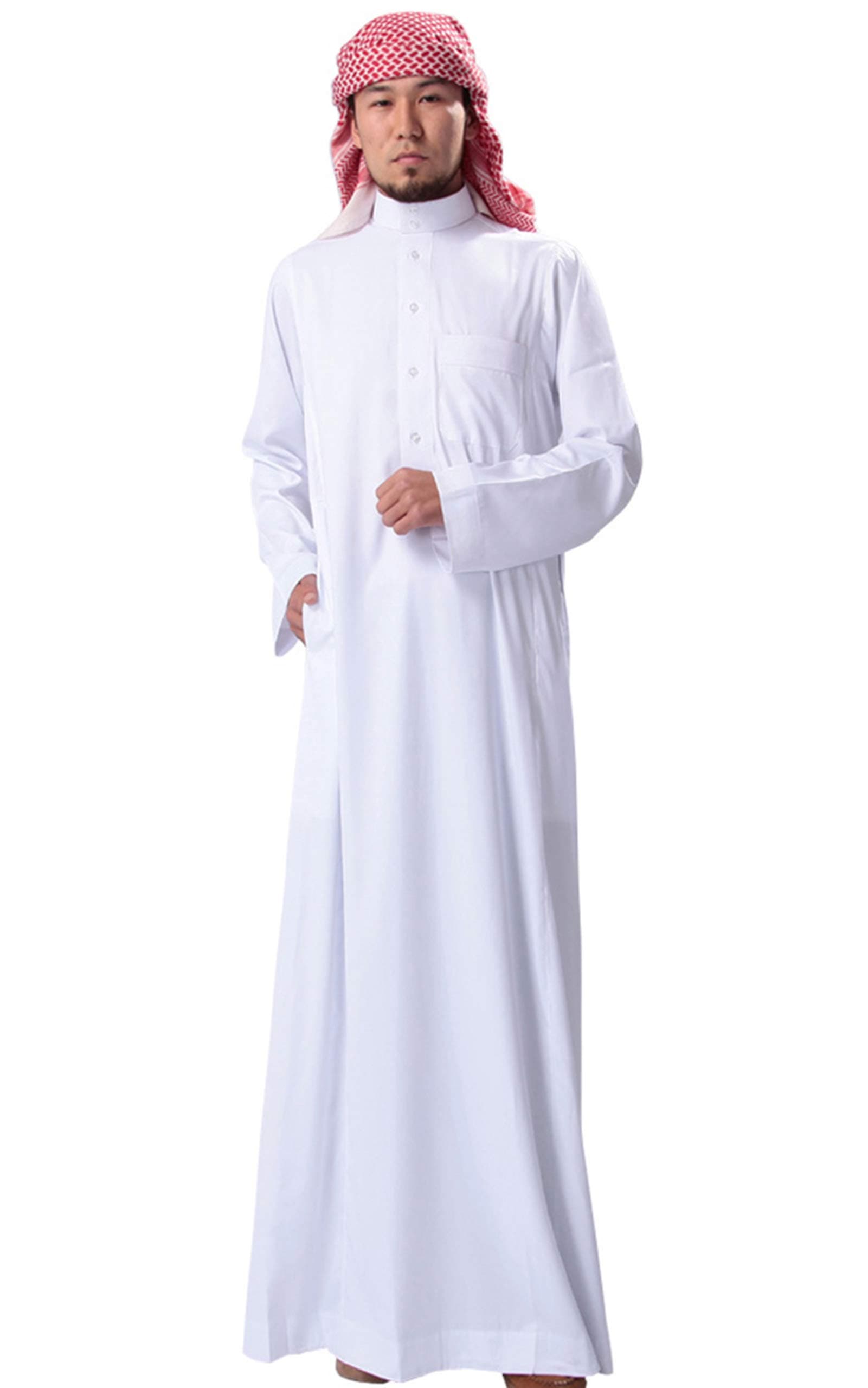 H HrokkMen's Muslim Solid White Business Saudi Arabic Thobe