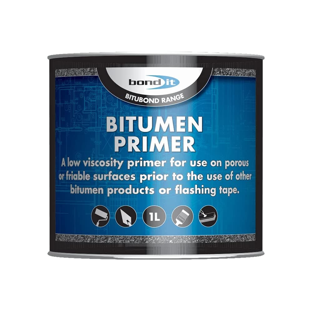 Bond-It Bitubond BDB034 Bitumen Primer (1 Ltr) - Seals, Waterproofs and repairs leaking wood, concrete, asphalt or steel roofs.